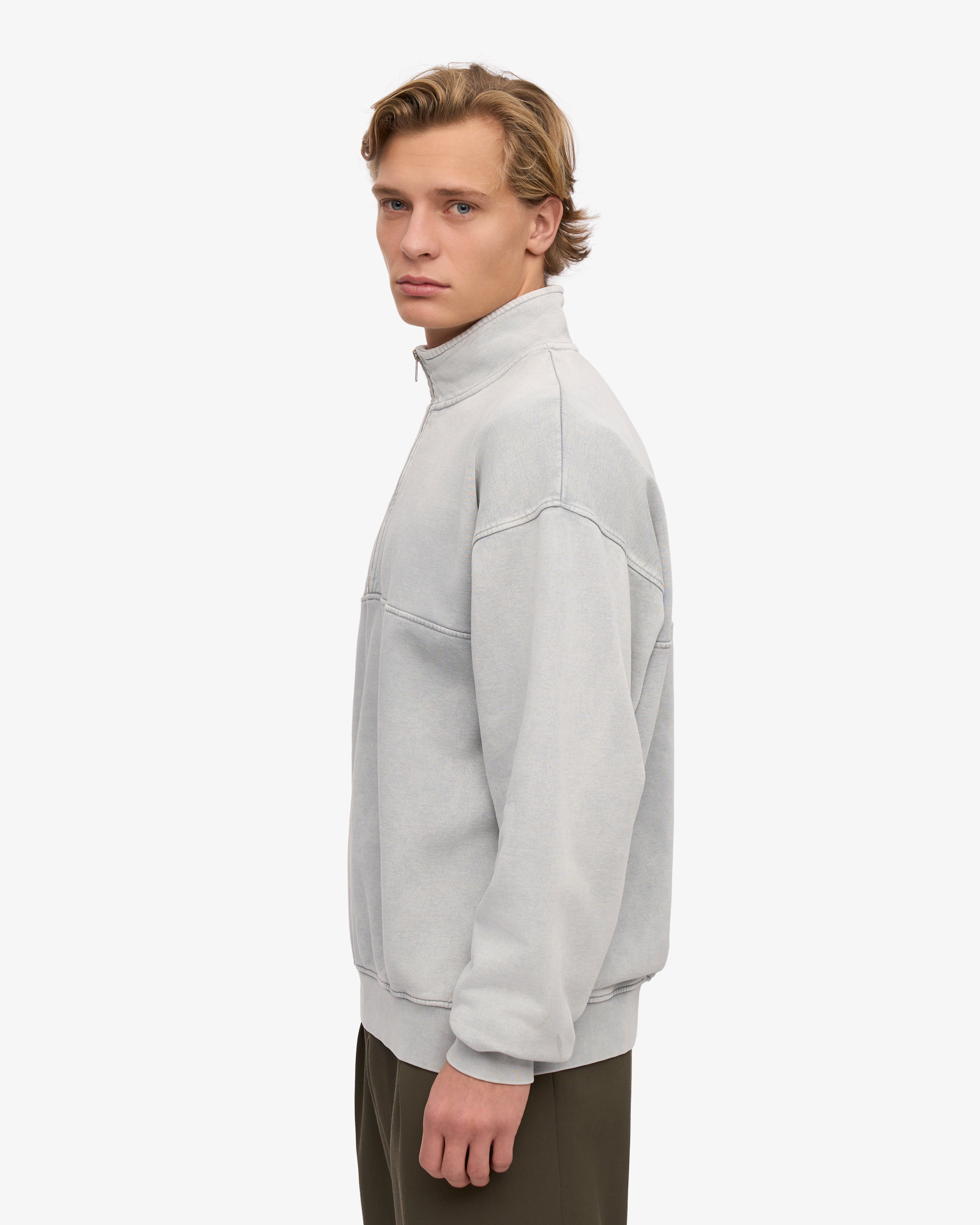 Organic Cotton Quarter Zip Sweatshirt for Men - Faded Grey | Eco-Friendly & Comfortable | Perfect for Casual Wear & Outdoor Activities