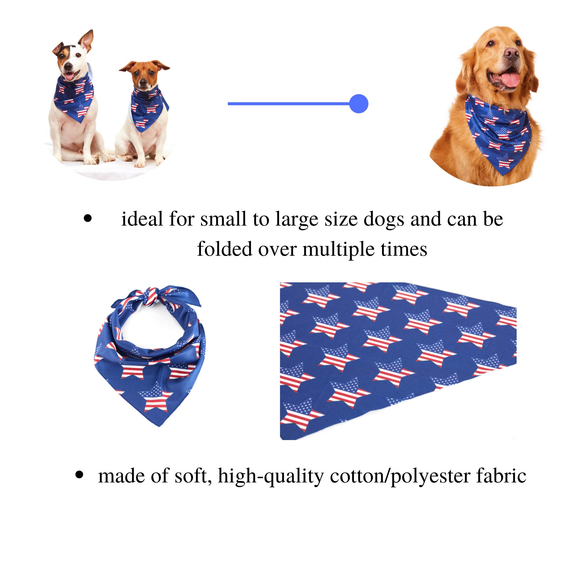 American Flag Dog Bandana - Patriotic 4th of July Pet Bandana for Small Medium Large Dogs & Cats, USA Flag Independence Day Accessory with Star Print (Blue) - Perfect for National Holidays, Parades & Outdoor Adventures