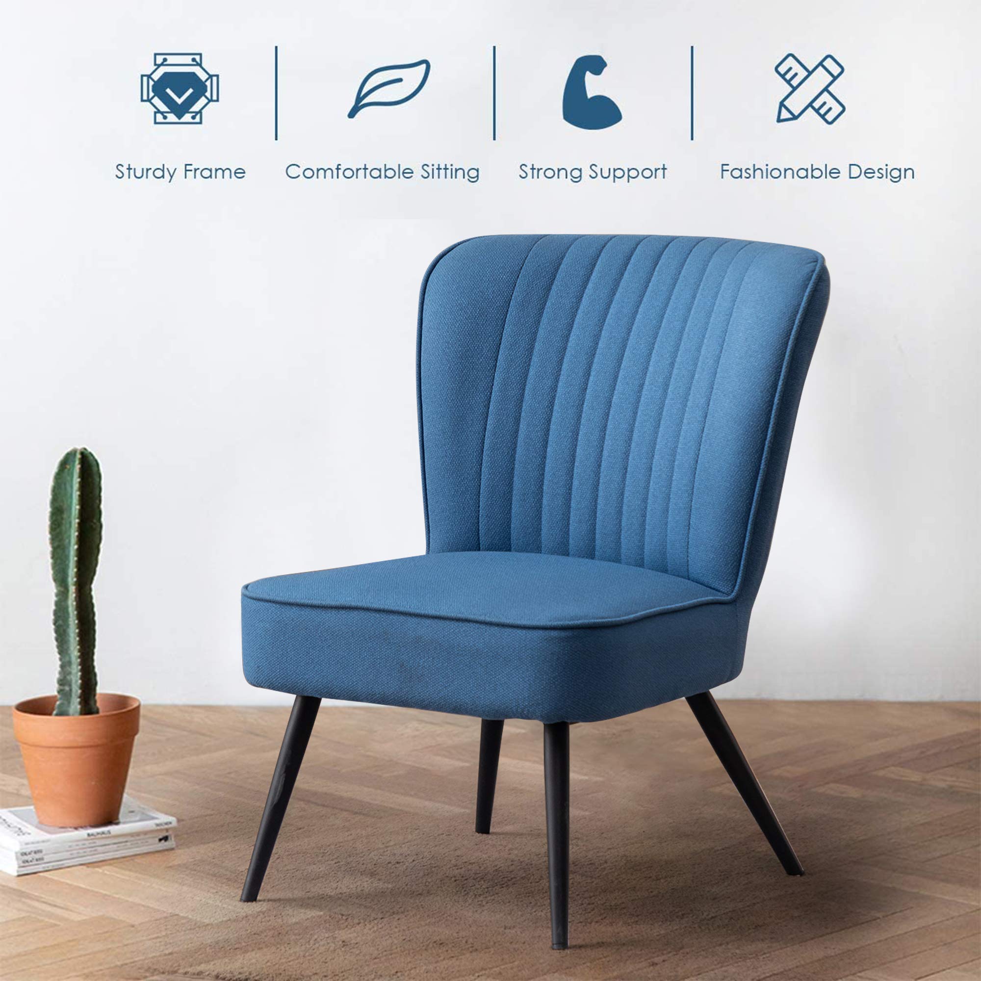 Annjoe Armless Accent Chair - Set of 2 Upholstered Slipper Chairs with Metal Legs for Living Room, Dining Room, Kitchen, Office, Bistro & Cafe - Stylish Blue Home Decor for Small Spaces & Cozy Corners