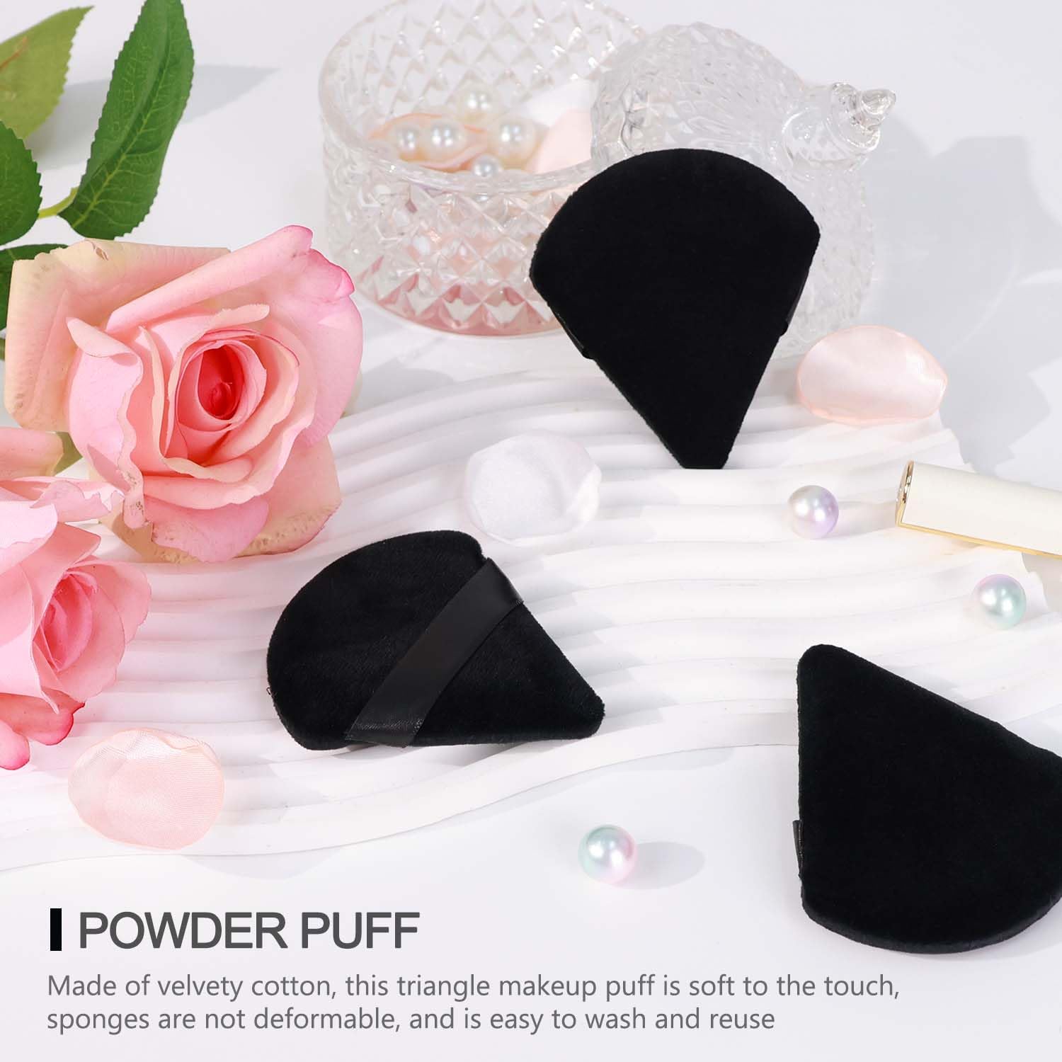 6-Piece Soft Velour Triangle Powder Puff Set - Premium Makeup Sponges for Loose & Body Powder - Black Beauty Blender for Flawless Finish - Perfect for Contouring, Baking & Everyday Makeup Application