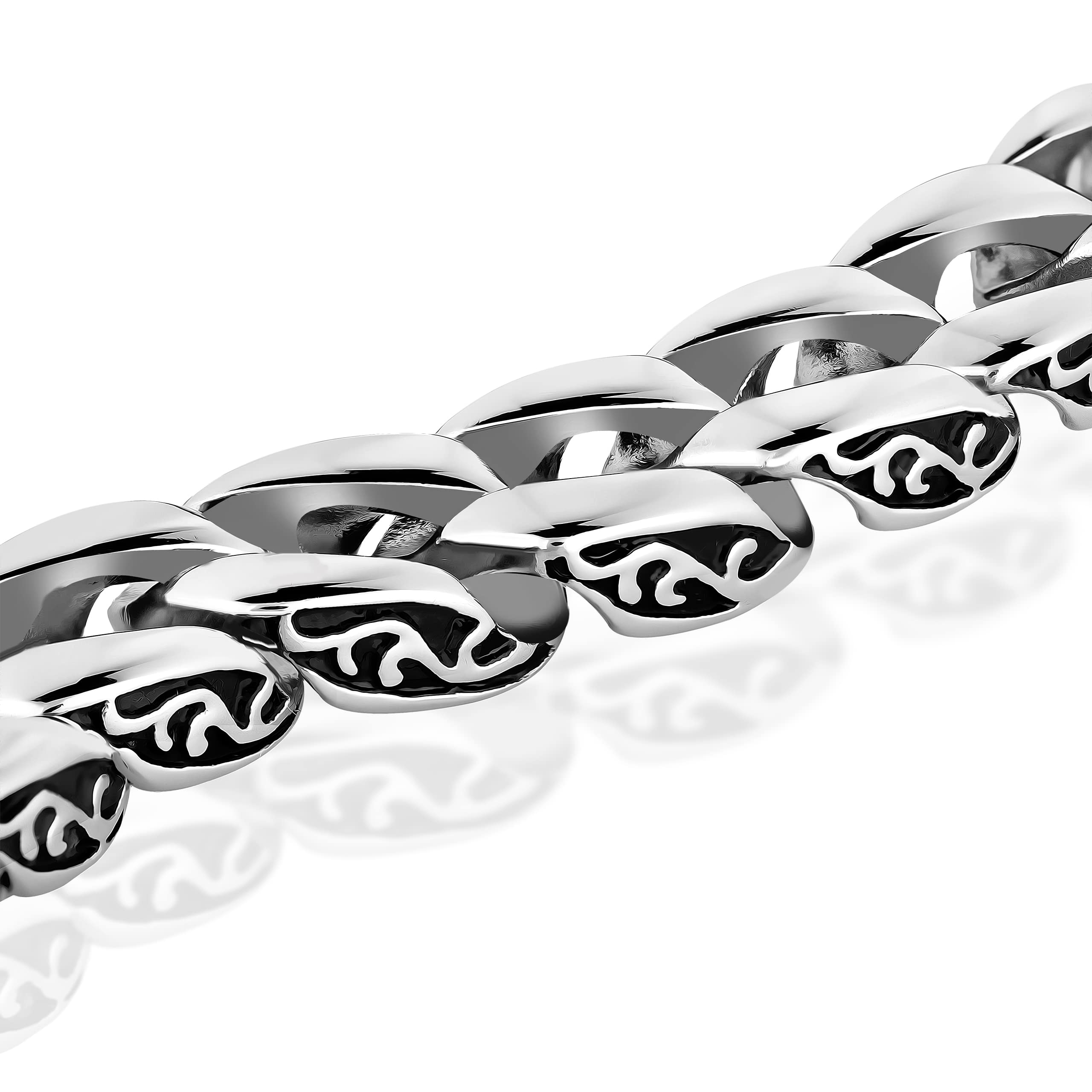 Stainless Steel Men's Link Bracelet & Necklace Set - Silver & Black 9