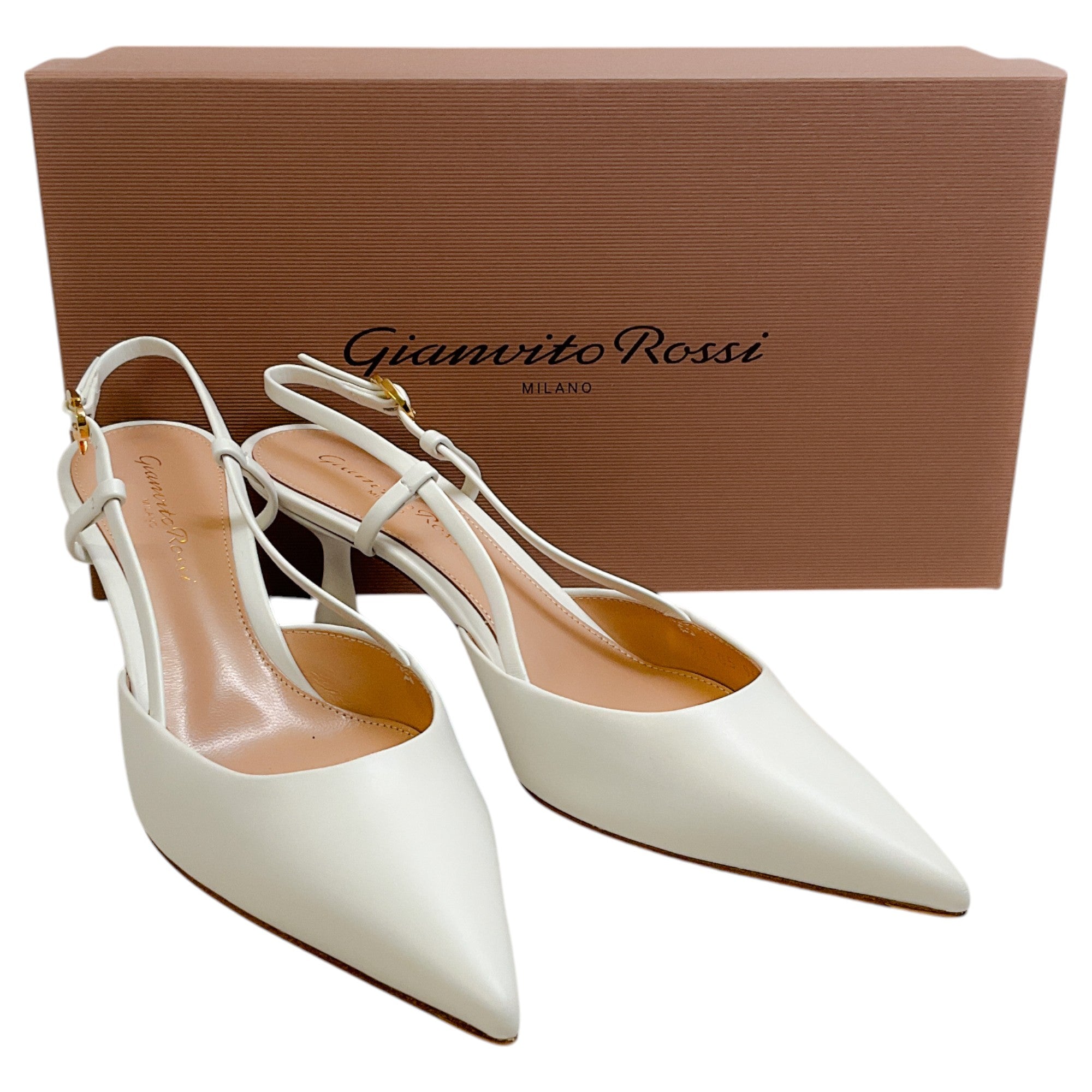 Gianvito Rossi Women's White Leather Ascent 55 Slingback Pumps - Elegant High Heels for Office, Party & Wedding Events