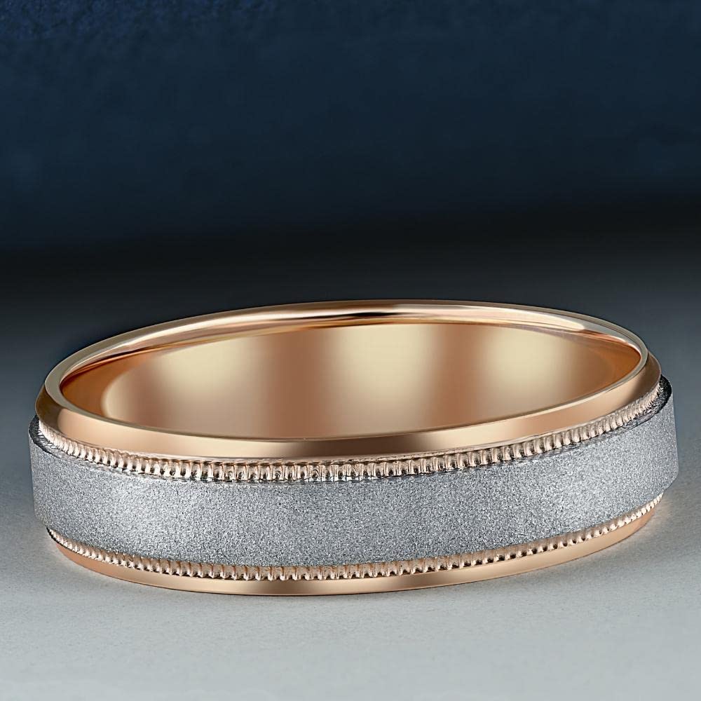14K Rose Gold Two-Tone Men's Wedding Band – Elegant & Durable Ring for Engagement, Anniversary & Special Occasions