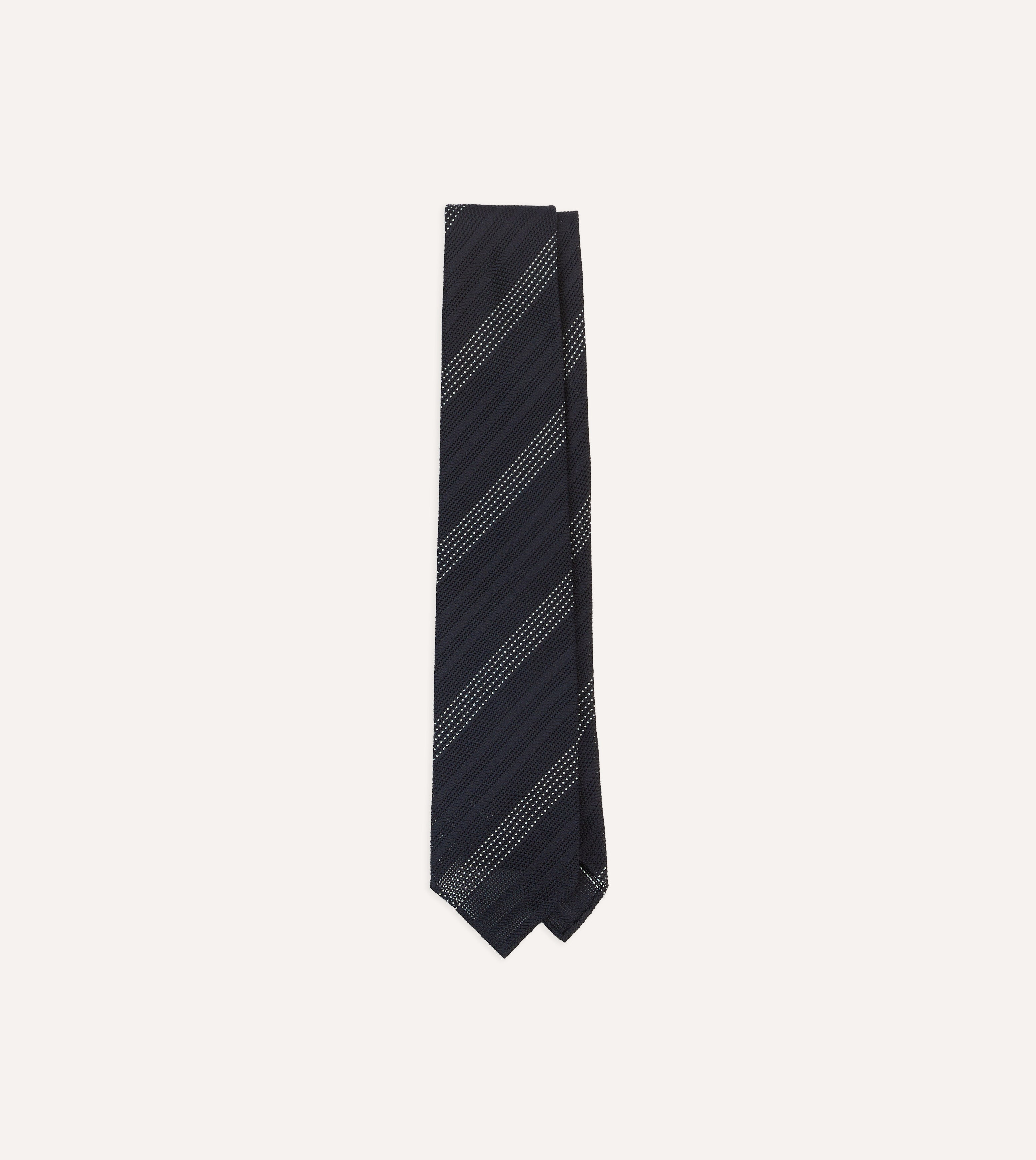 Premium Navy & White Striped Hand-Rolled Silk Grenadine Necktie for Men - Perfect for Weddings, Business Meetings & Formal Occasions