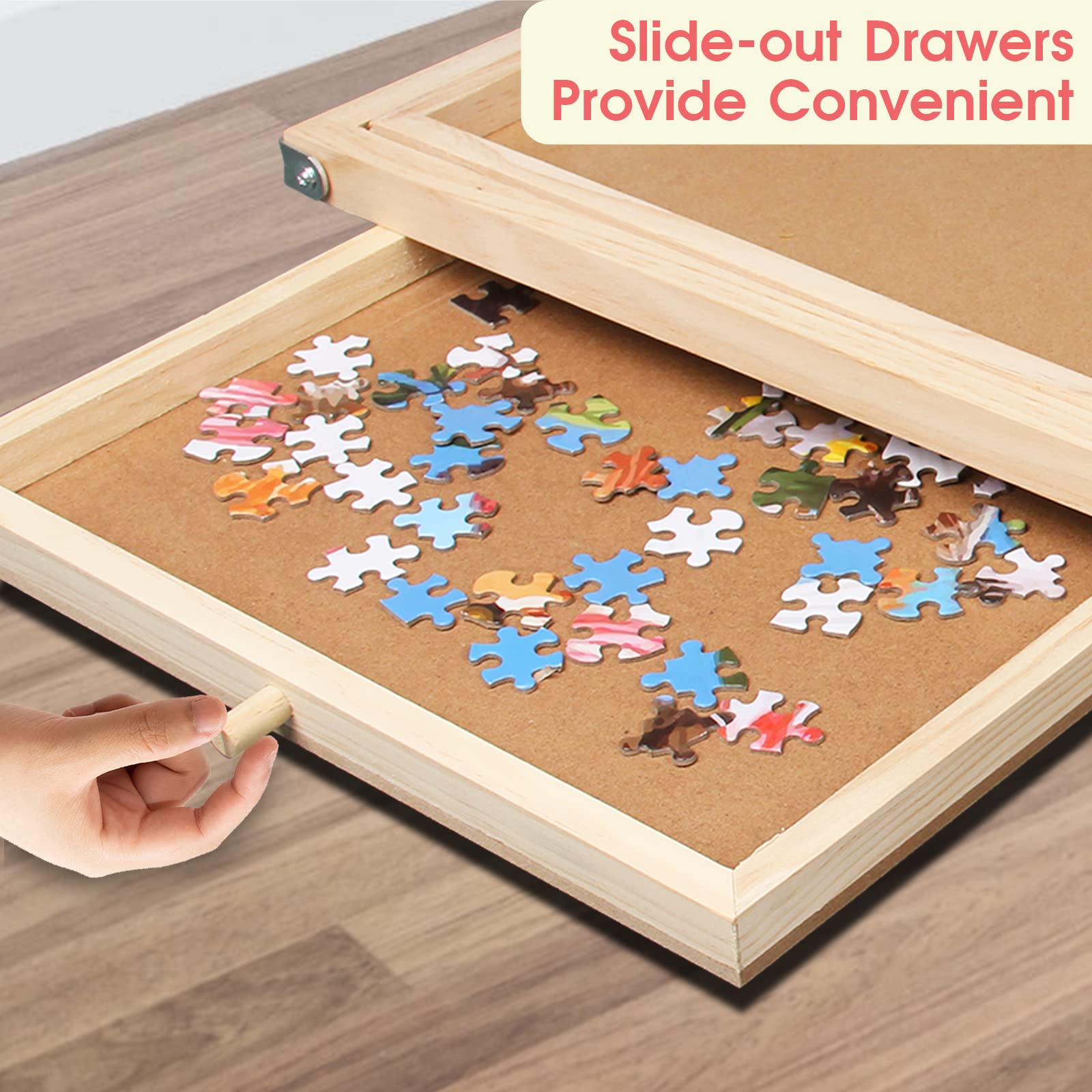 LED Illuminated Wooden Puzzle Board with Folding Legs - Portable Jigsaw Puzzle Table with Storage Drawers & Cover - 500 Piece Puzzle Tray for Adults & Kids - Perfect for Family Game Nights, Travel, and Home Decor