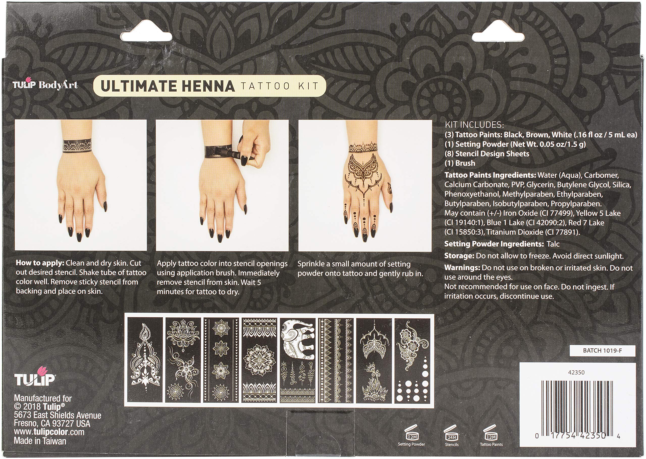 Tulip Body Art Ultimate Henna Tattoo Kit - Natural Temporary Tattoos with Reusable Stencils for DIY Body Art - Perfect for Festivals, Parties & Creative Self-Expression