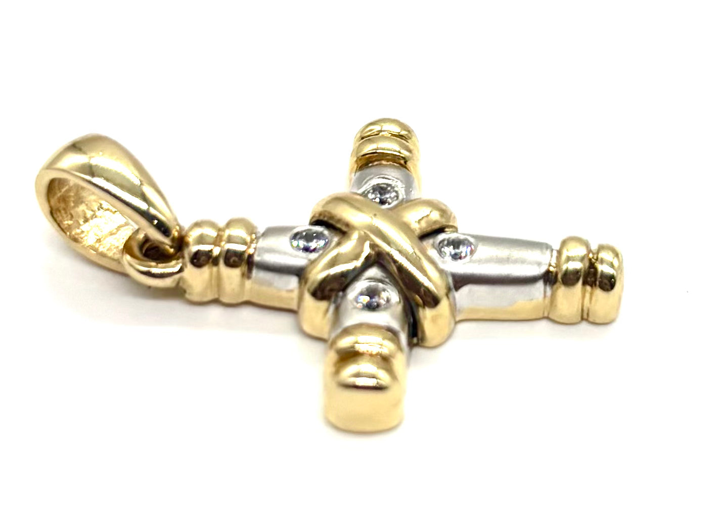 14K Two-Tone Gold Diamond Cross Pendant Necklace for Women - Elegant Religious Jewelry Gift for Baptism, Confirmation & Everyday Wear