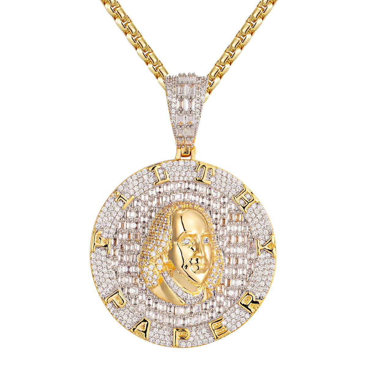 Benjamin Franklin Gold Tone Paper Money Pendant Necklace for Men - Vintage US Currency Coin Jewelry Gift for Collectors & History Enthusiasts | Perfect for Costume Parties, Historical Reenactments & Unique Fashion Statements