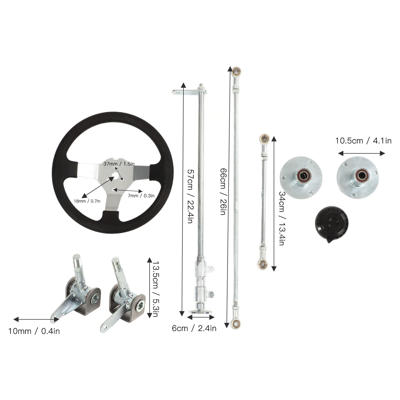 300mm Kart Steering Wheel Kit with Tie Bar Mount & Rod Ball Joint Rack Shaft - Universal Go Kart Racing Accessories for DIY Karting, Quad Bikes & Off-Road Vehicles
