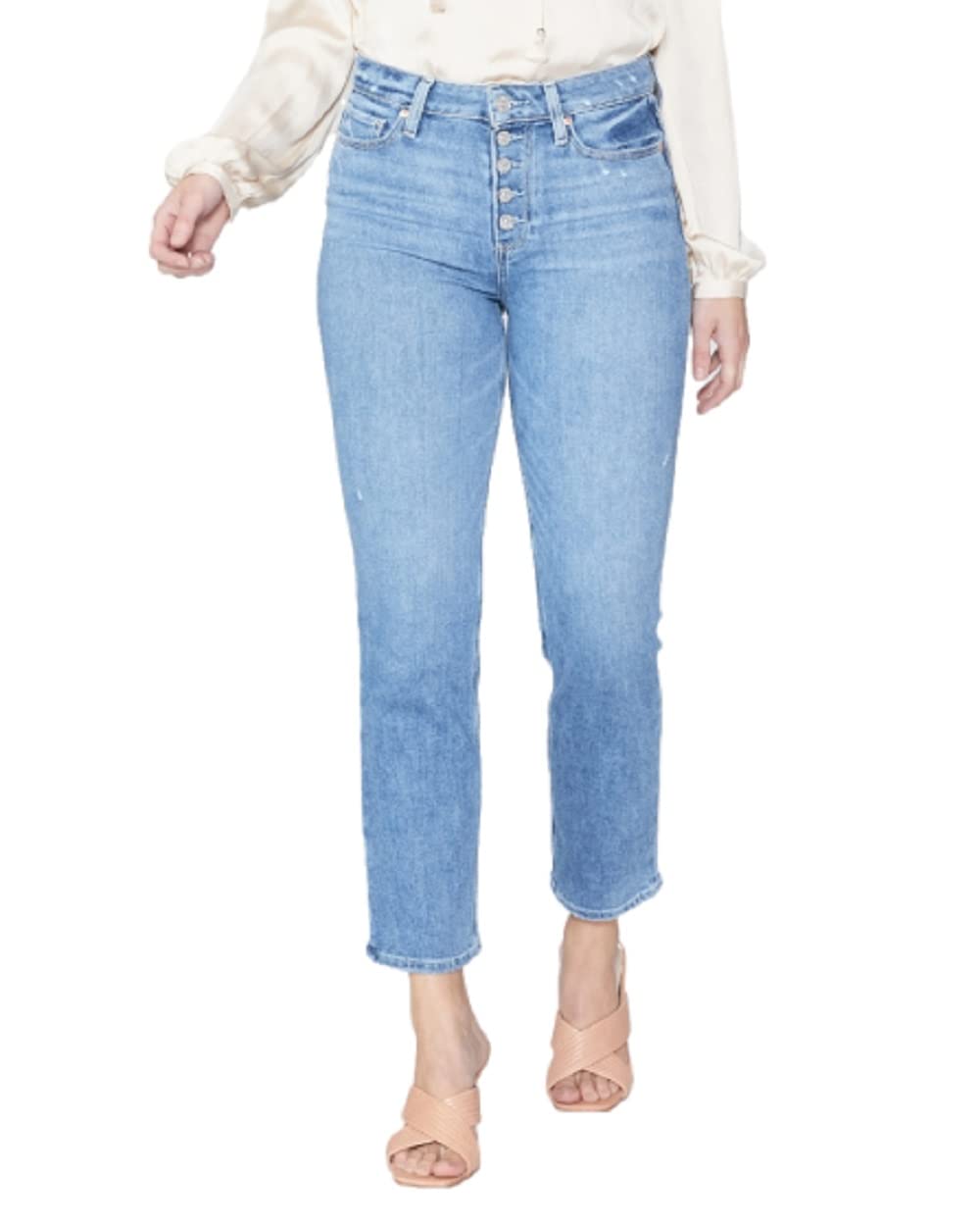 PAIGE Women's Cindy Crop High Rise Jeans with Exposed Button Fly - Stylish & Comfortable Denim for Casual Outings, Date Nights & Everyday Wear