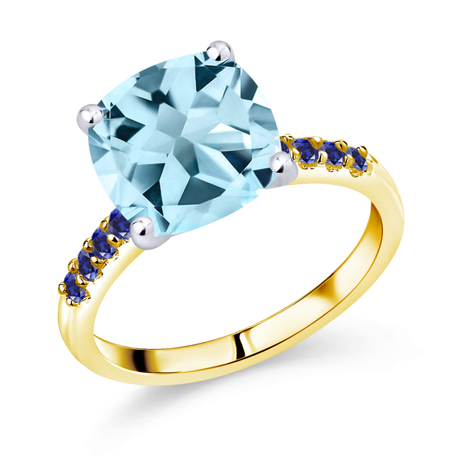 4.70 Ct Sky Blue Topaz & Created Sapphire 10K Yellow Gold Ring with White Gold Prongs | Elegant Gemstone Jewelry for Women | Perfect for Weddings, Anniversaries & Special Occasions