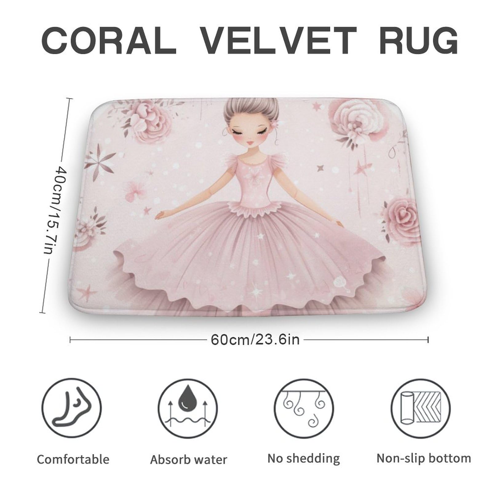 Non-Slip Ballerina Bath Mat for Girls - Cute Princess Dancer Skirt Design, 16