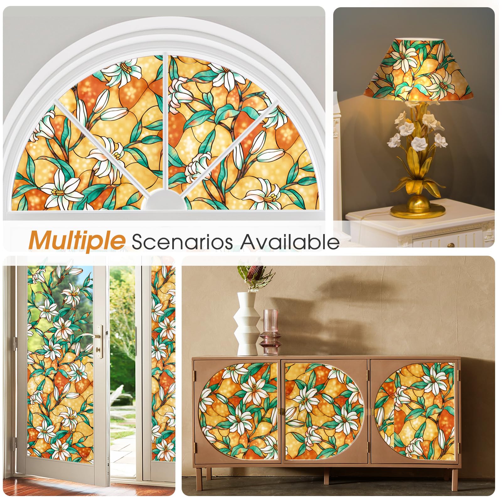Frosted Privacy Window Film - Decorative Stained Glass Vinyl Cling for Bathroom & Home Windows, Non-Adhesive Tint (17.5