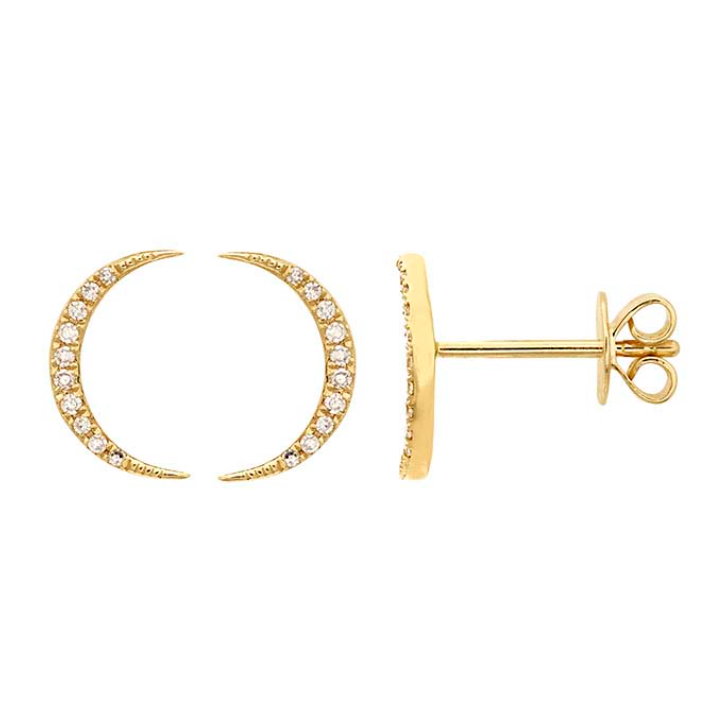 14K Gold Diamond Crescent Moon Stud Earrings for Women - Perfect for Everyday Wear, Gift Giving & Special Occasions