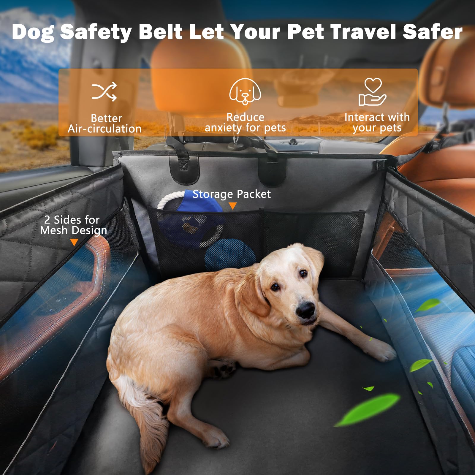 **MIXJOY Waterproof Dog Car Seat for Large & Medium Dogs - Back Seat Extender with Storage Pocket, Pet Seat Cover for Cars, SUVs & Trucks (Large) - Perfect for Road Trips & Travel Adventures**
