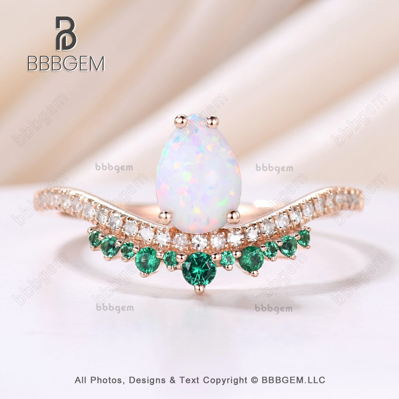 Vintage Opal Emerald Engagement Ring - October Birthstone Art Deco Rose Gold Diamond Wedding Band for Women - Perfect for Proposals, Anniversaries & Special Occasions