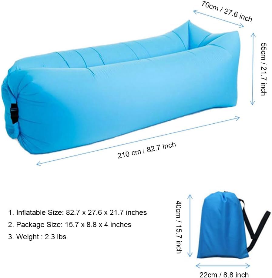 HaiChao Inflatable Lounger Sofa - Portable Air Chair & Camping Couch with Carry Bag - Lightweight Beach Bed for Outdoor, Garden, Poolside & Travel (Blue) | Perfect for Relaxing, Sunbathing & Picnics