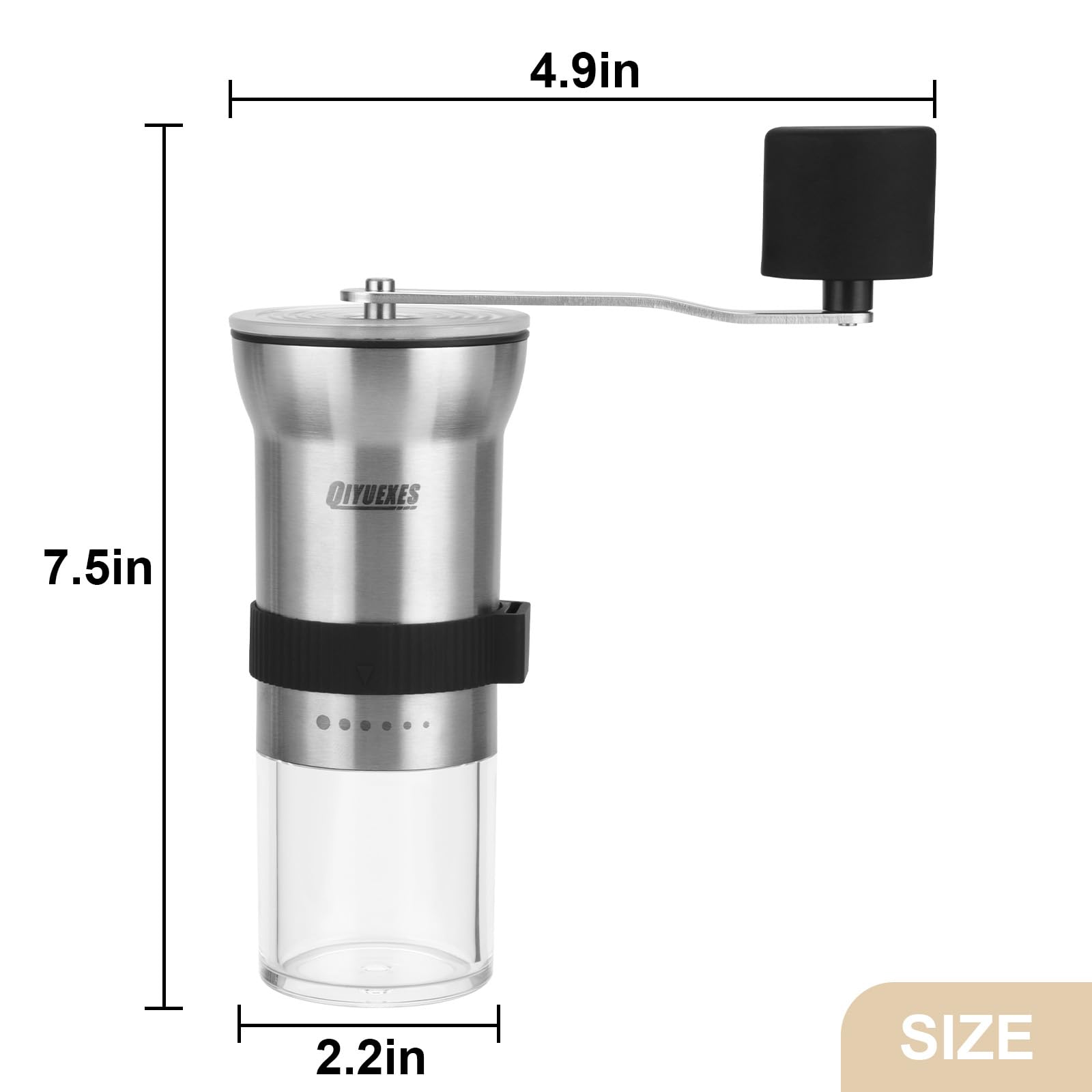 Premium Manual Coffee Grinder - Portable Stainless Steel Hand Crank Mill with 6 Adjustable Coarseness Settings & Ceramic Burrs | Perfect for Home, Camping, Travel & Outdoor Adventures