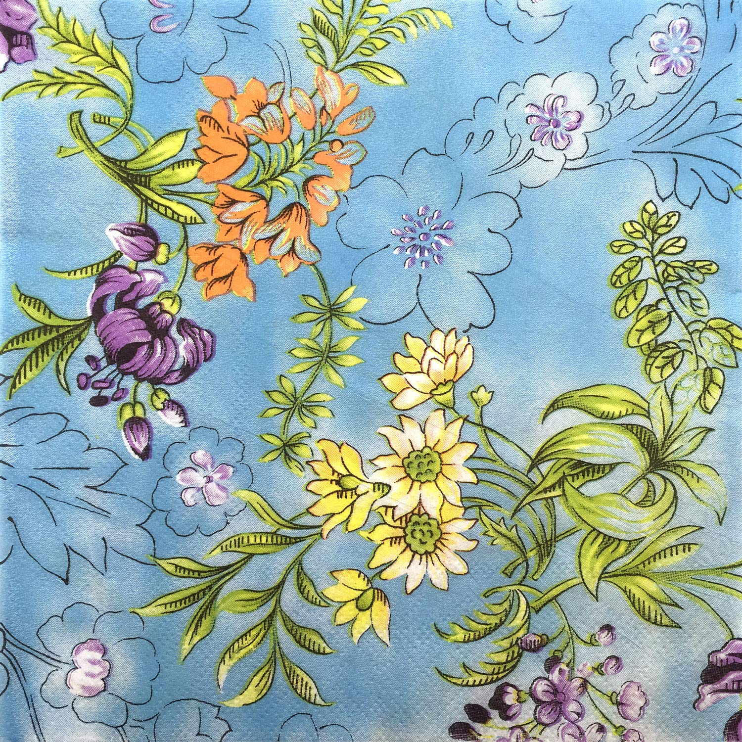 Vintage Blue Floral Colored Paper Napkins - 100-Pack Disposable Dinner Napkins for Wedding, Party, and Home Decor