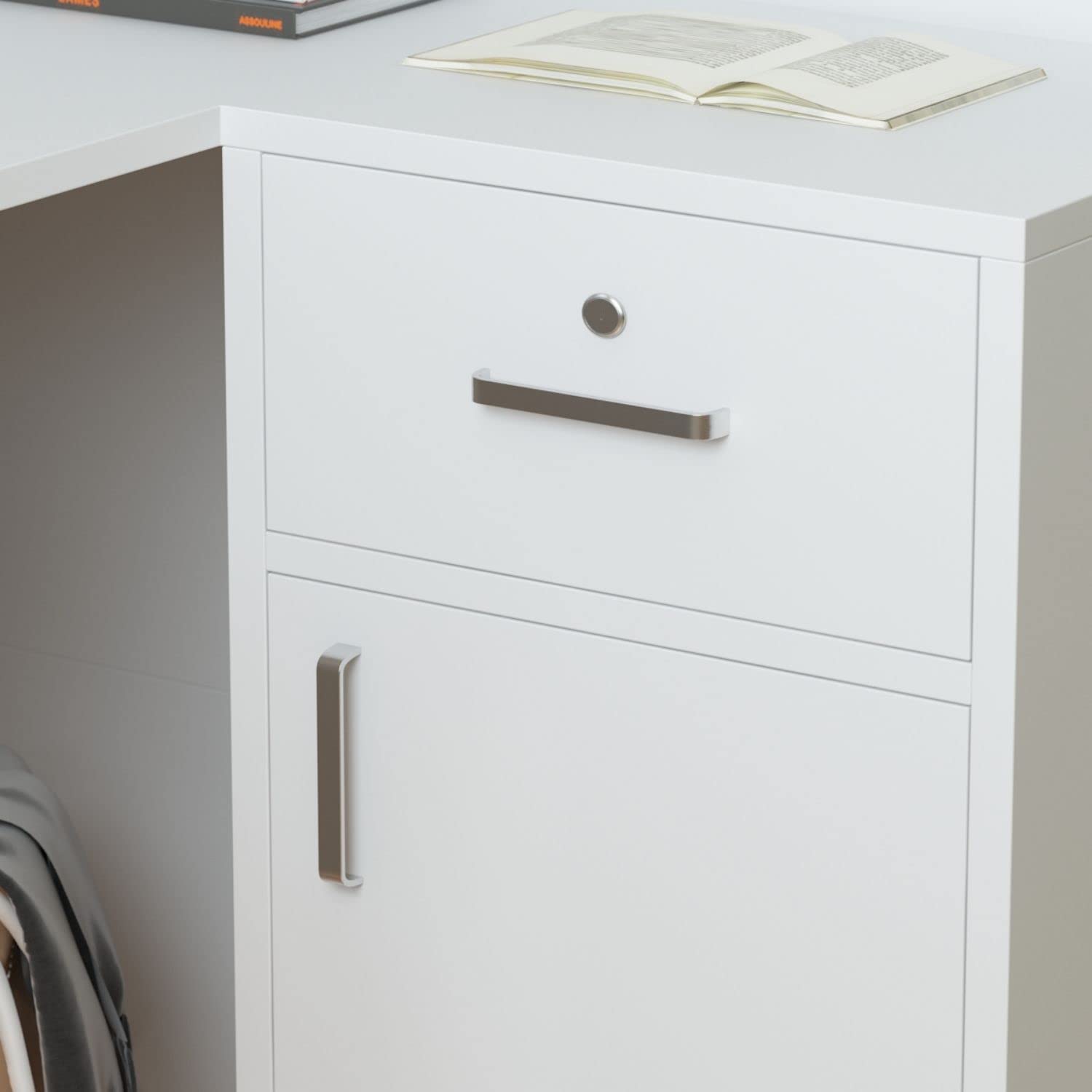 Modern Reception Desk with Large Storage Shelves & Drawers - White Front Office Counter for Lobby, Clinic & Retail Stores | FAMAPY Contemporary Receptionist Workstation