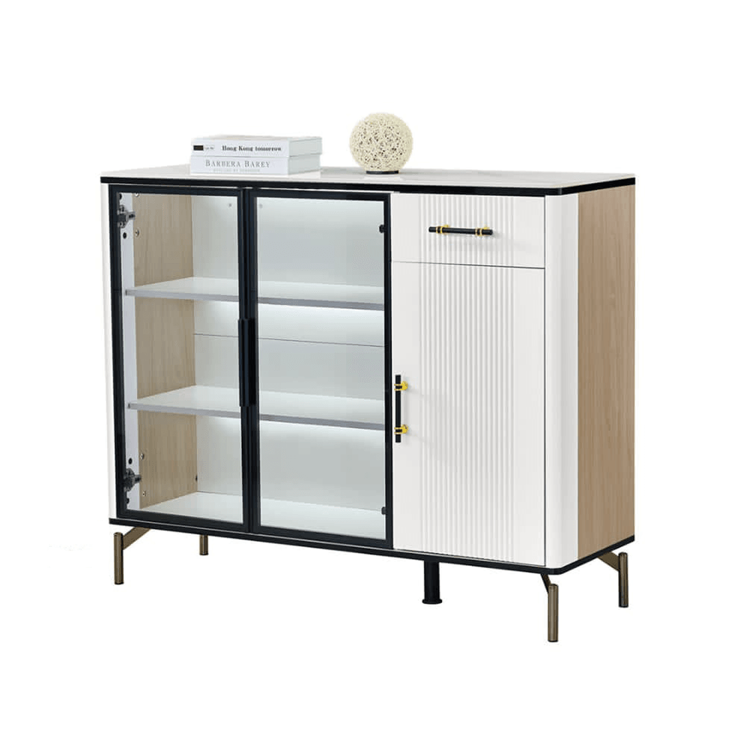 Maurille II Buffet Hutch - 47 Inch Solid Wood Sideboard with Glass Doors for Dining Room Storage - Perfect for China Display, Kitchen Organization & Home Decor