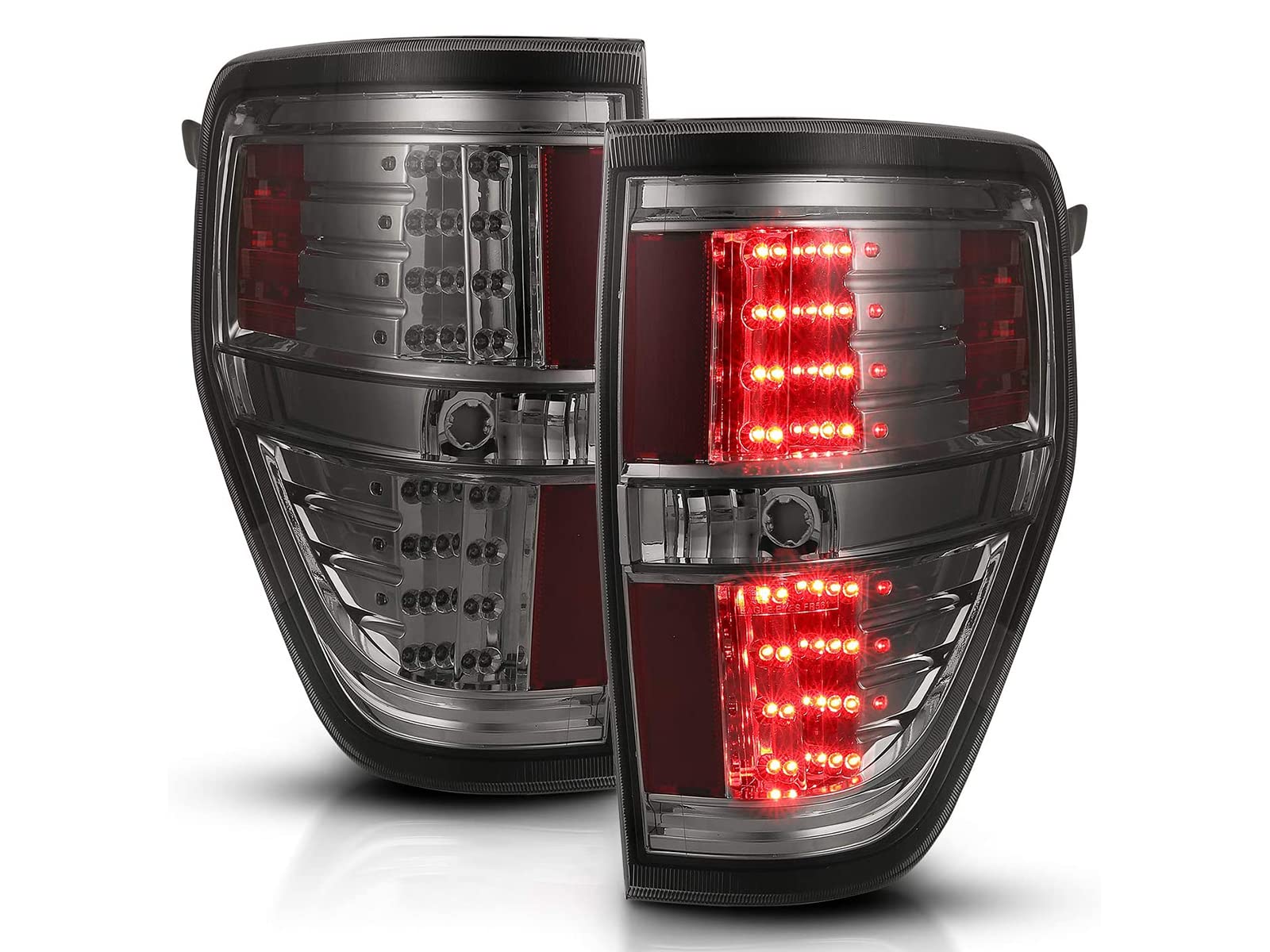 AmeriLite LED Smoke Brake Tail Lights Replacement Set for 2009-2014 Ford F-150 - Left & Right Side - Enhanced Visibility & Style for Night Driving & Off-Road Adventures