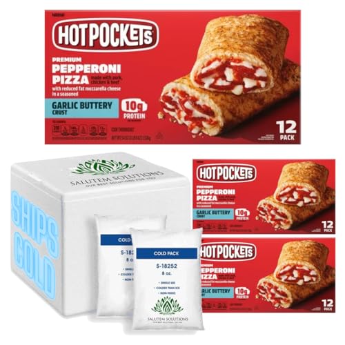 Salutem Vita Hot Pockets Frozen Snacks - Pepperoni Pizza, 12 Sandwiches (54 oz) - Pack of 3 | Quick Microwave Meal for Lunch, Dinner & Late-Night Snacking