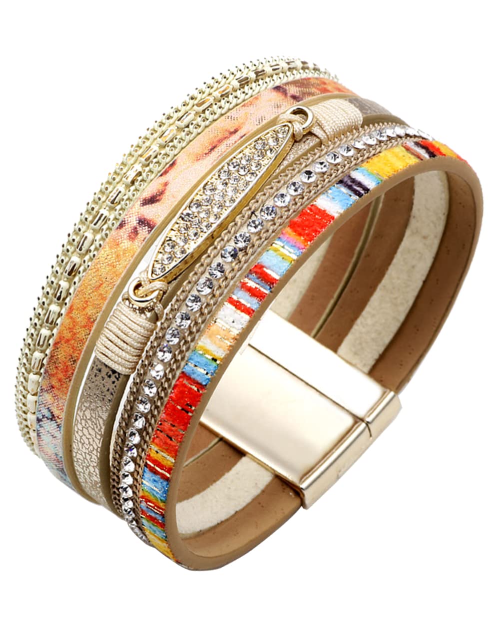 Sparkle Leather Wrap Bracelet for Women - Boho Crystal Cuff Bracelet with Clasp - Multilayer Leather Bangle Jewelry for Teen Girls, Sister & Friend Gifts - Perfect for Parties, Weddings & Everyday Boho Style
