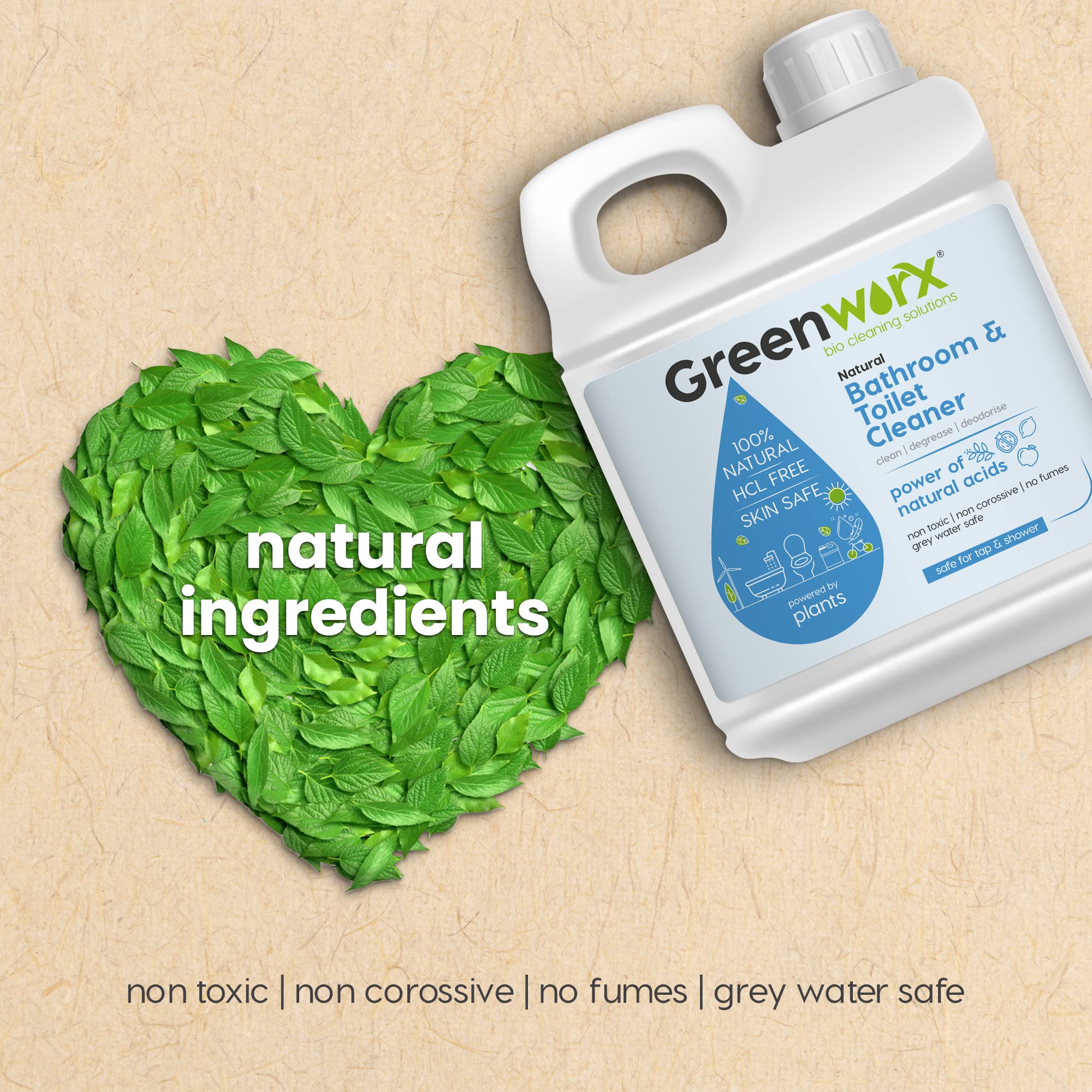 Greenworx Natural Bathroom & Toilet Cleaner Liquid - 5L Eco-Friendly Disinfectant | Plant-Based, Non-Toxic, Biodegradable Formula | Safe for Taps, Showers & Septic Tanks | Perfect for Daily Bathroom Cleaning & Stain Removal