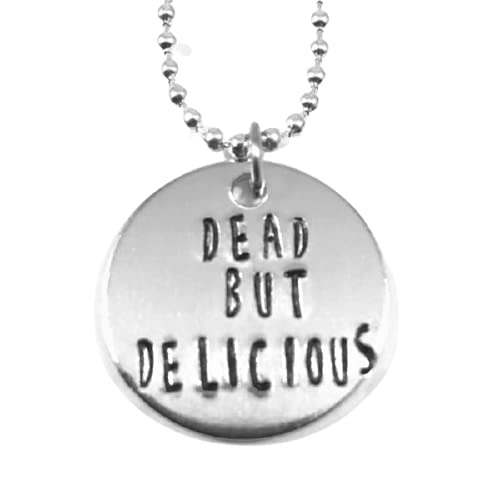 What We Do In The Shadows Dead But Delicious Hand Stamped Necklace - Gothic Jewelry for Vampire Fans, TV Show Merchandise, Perfect for Halloween Costumes & Cosplay