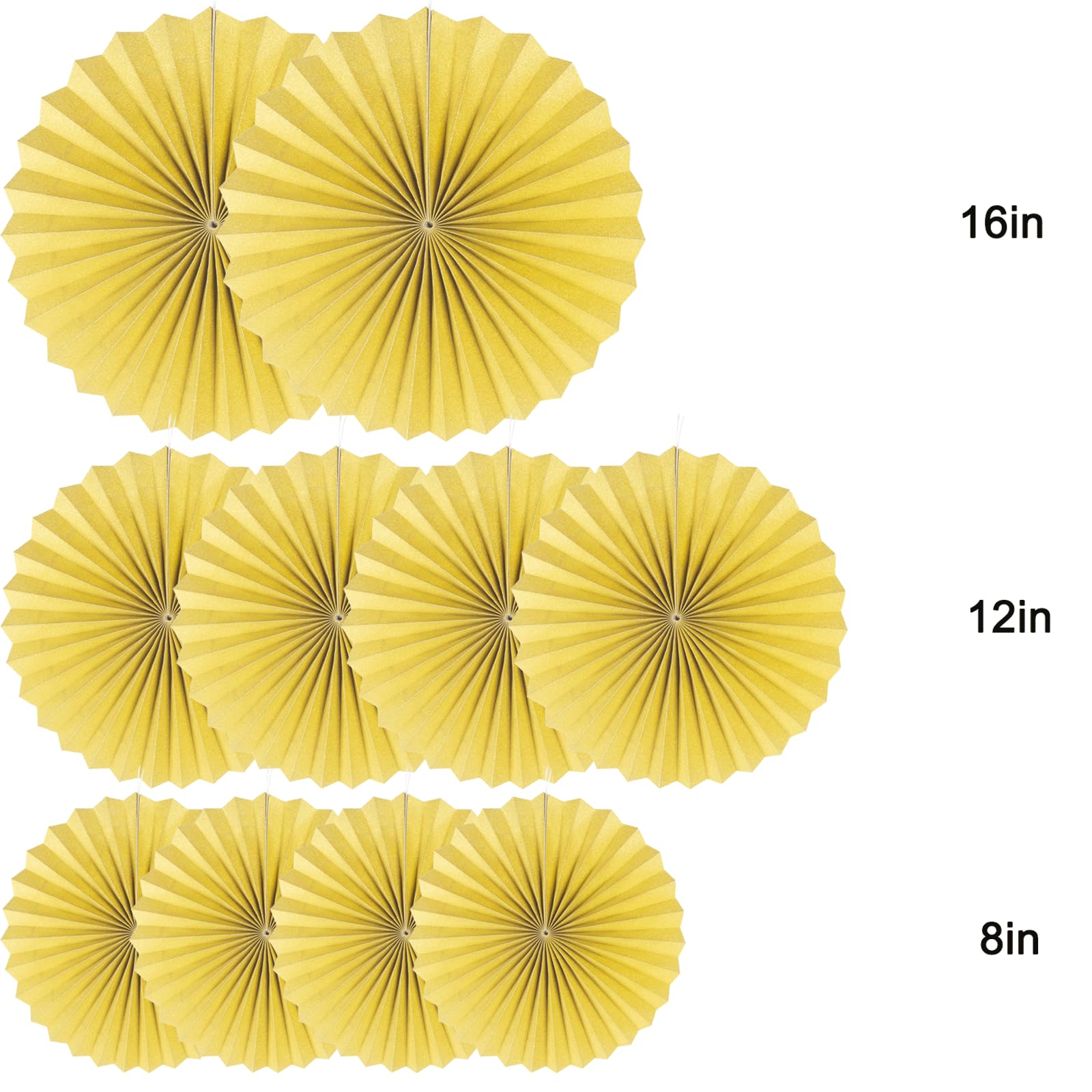10 Pack Gold Round Paper Fans for Party Decorations - Hanging Ceiling Fan Decor Set for Weddings, Birthdays & Baby Showers - Elegant DIY Party Supplies