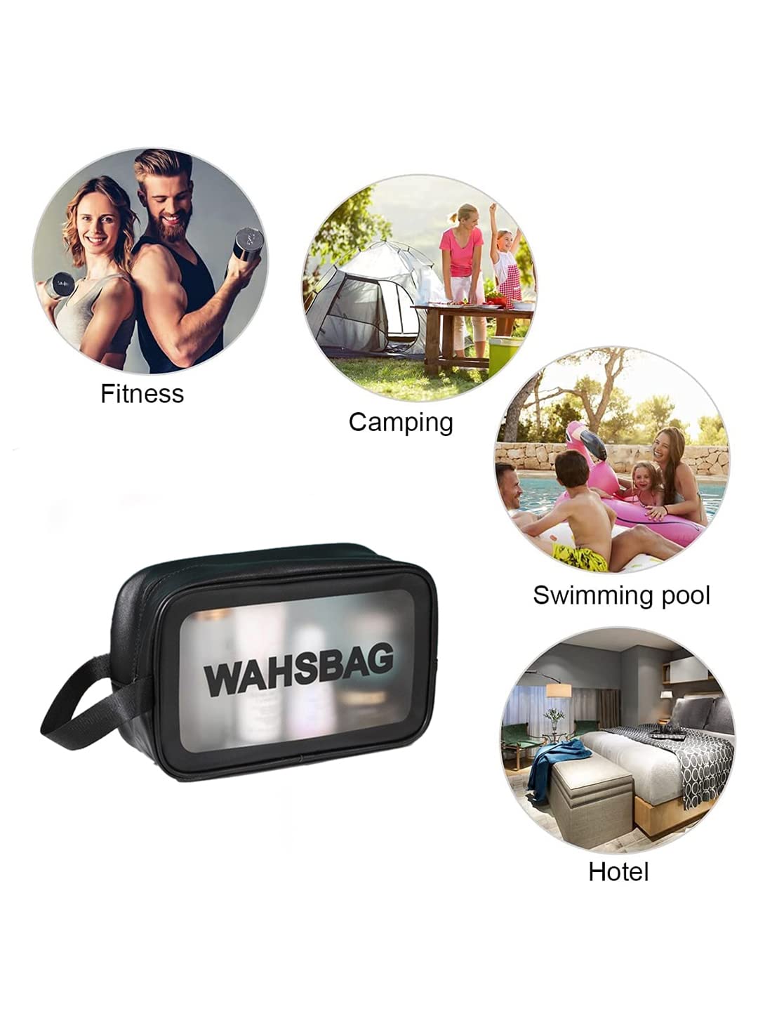 Amso Waterproof PVC Cosmetic Bag - Travel Makeup & Toiletry Organizer for Brushes, Cosmetics & Accessories | Portable Zippered Carry Pouch for Home & Vacation (Black, Medium Size) | Perfect for Daily Use, Gym, Business Trips & Weekend Getaways