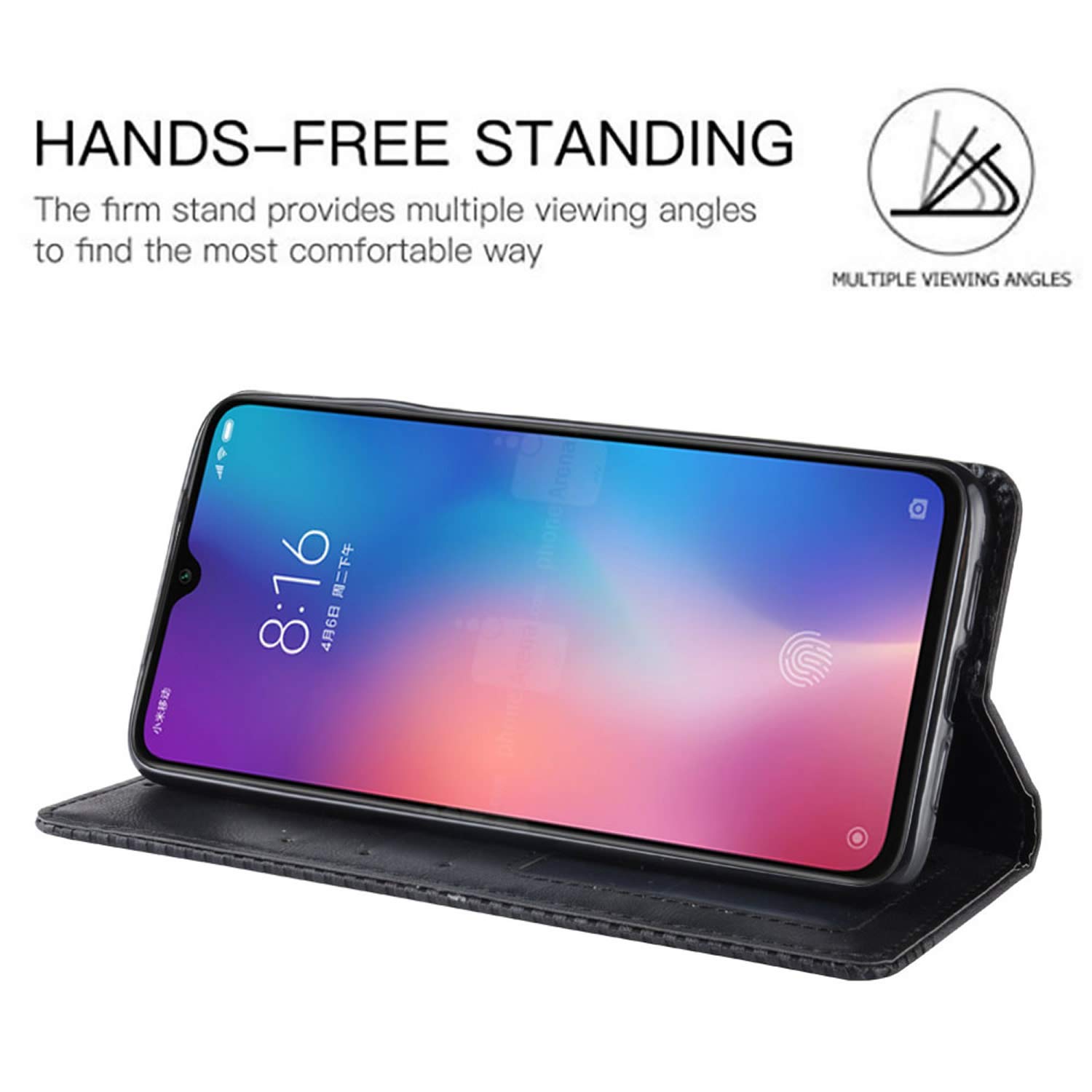 Xiaomi Mi 9 SE Phone Case - Premium Retro PU Leather Magnetic Flip Cover with Card Holder & Kickstand | Shockproof Full Body Protection | Perfect for Business, Travel & Daily Use (Black)