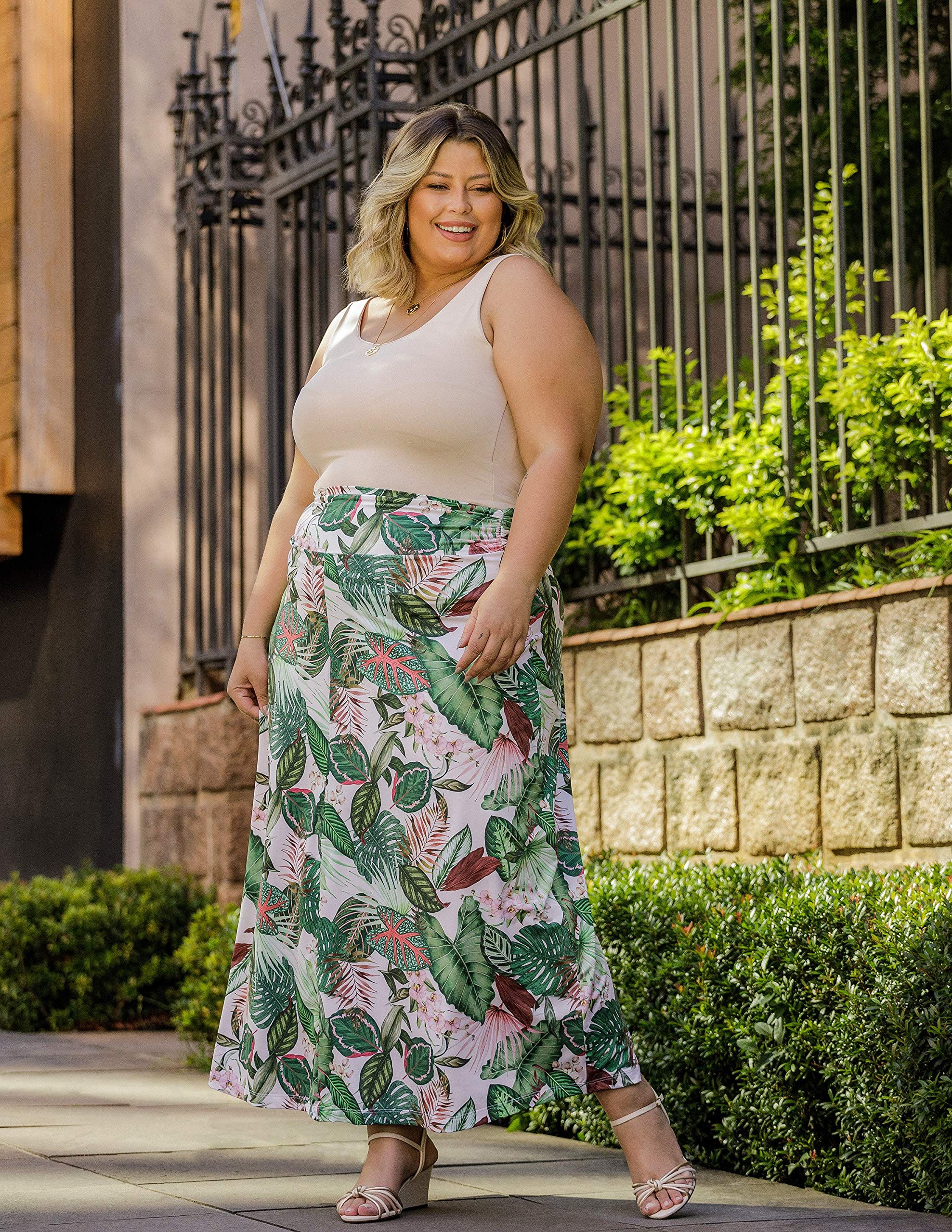 Plus Size Maxi Skirt for Women - Stretchy Spandex High Waist Long Skirt 1X-5X - Perfect for Beach, Vacation & Summer Outfits