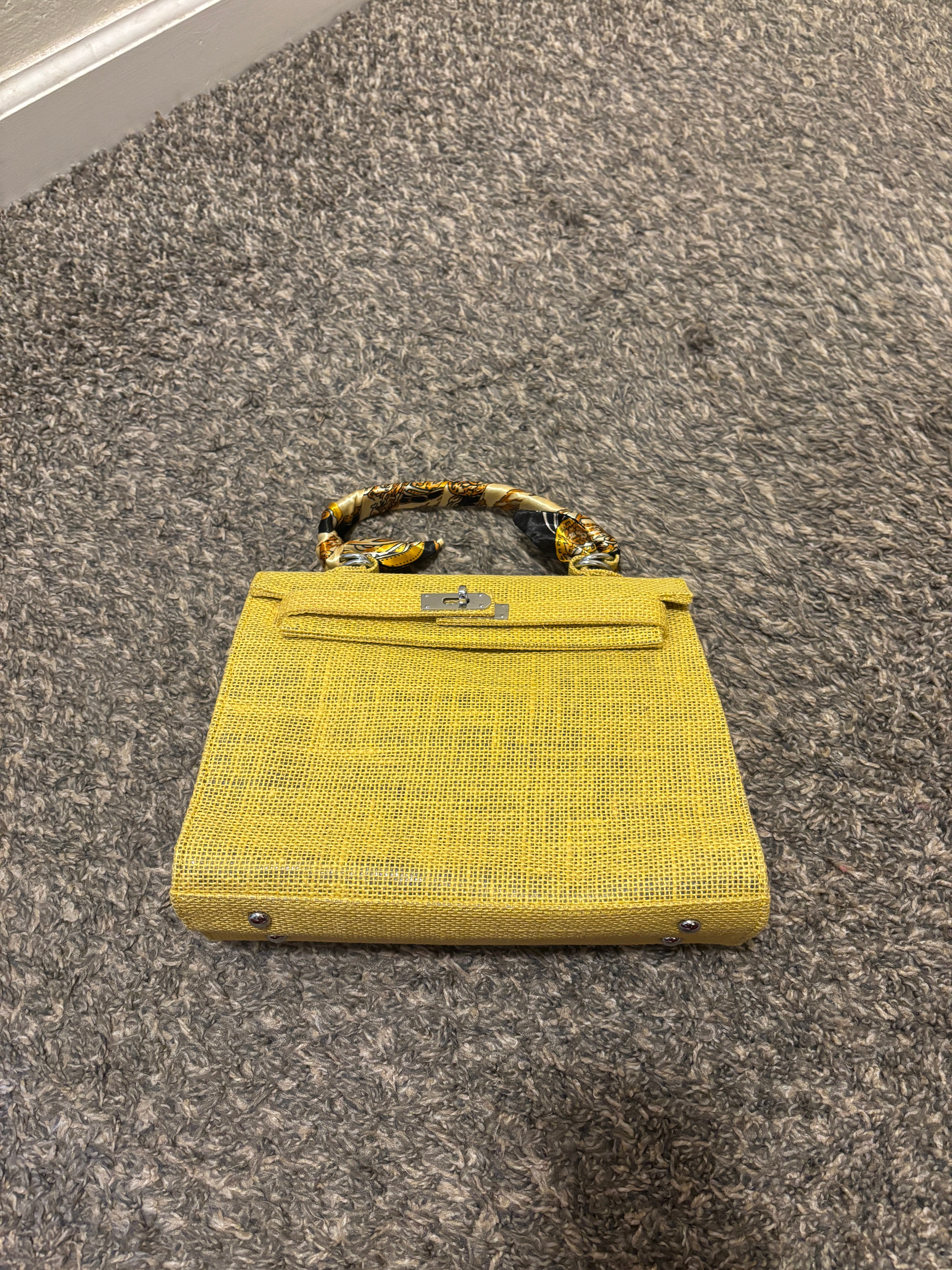 French Style Jute Mini Crossbody Bag for Women - Yellow Eco-Friendly Tote Shoulder Bag | Perfect for Beach, Shopping & Casual Outings