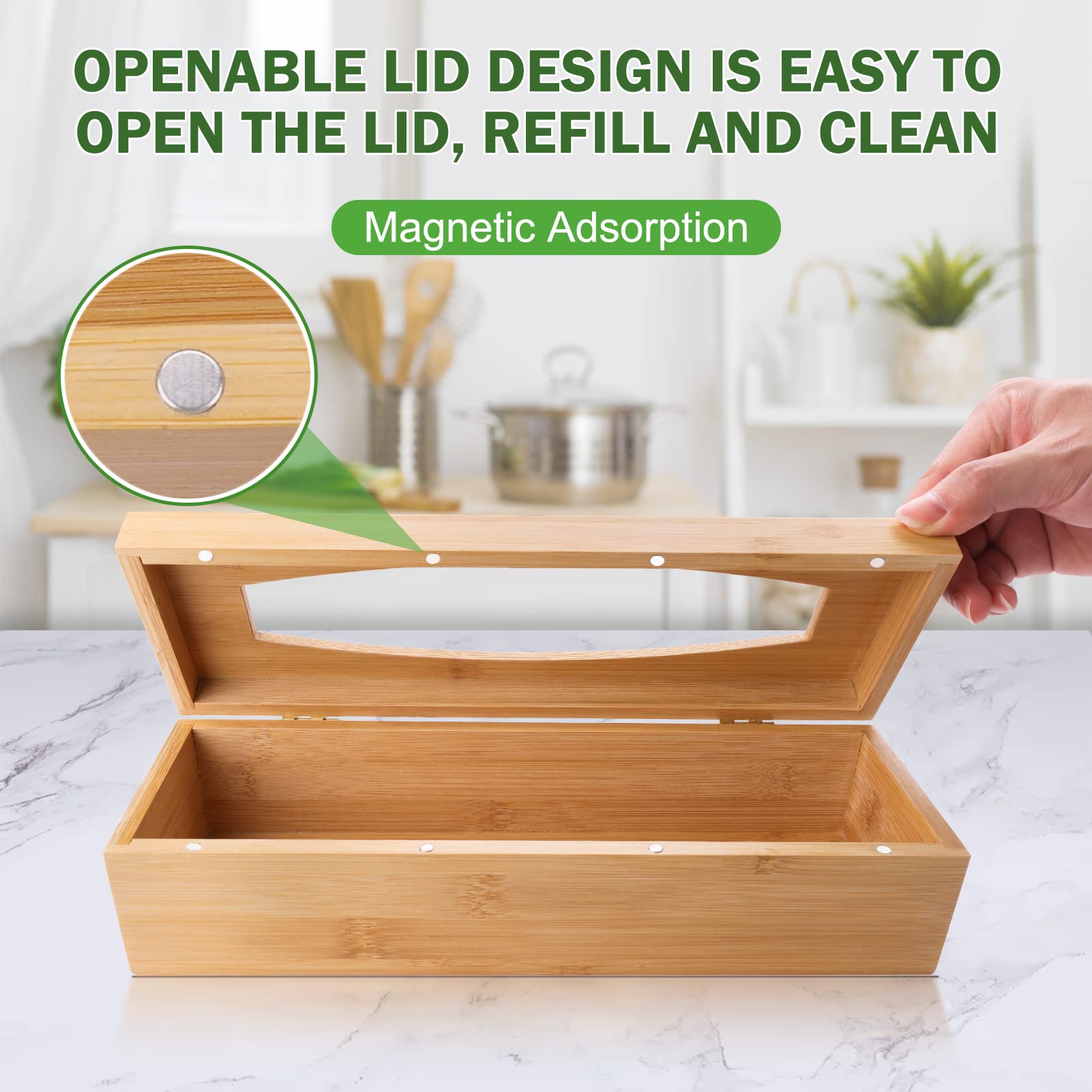 Bamboo Kitchen Drawer Organizer with Foil & Plastic Wrap Storage - Gallon, Quart, Sandwich & Snack Bags Organizer for Pantry, Fridge & Meal Prep