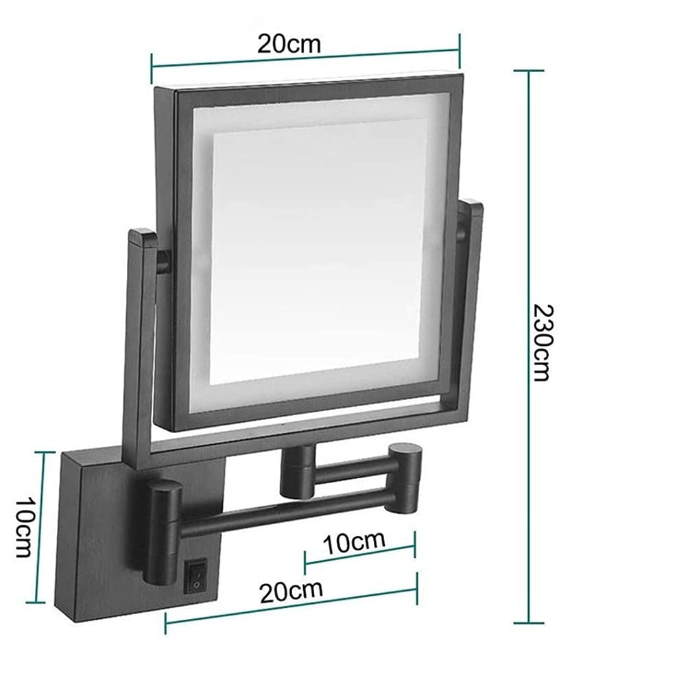 8 Inch Wall Mounted Makeup Mirror with LED Lights & 3X Magnification - Double Sided Vanity Mirror with Extendable Arm for Bathroom, Bedroom & Hotel Use - USB Charging, Black - Perfect for Makeup Application, Shaving & Skincare Routines