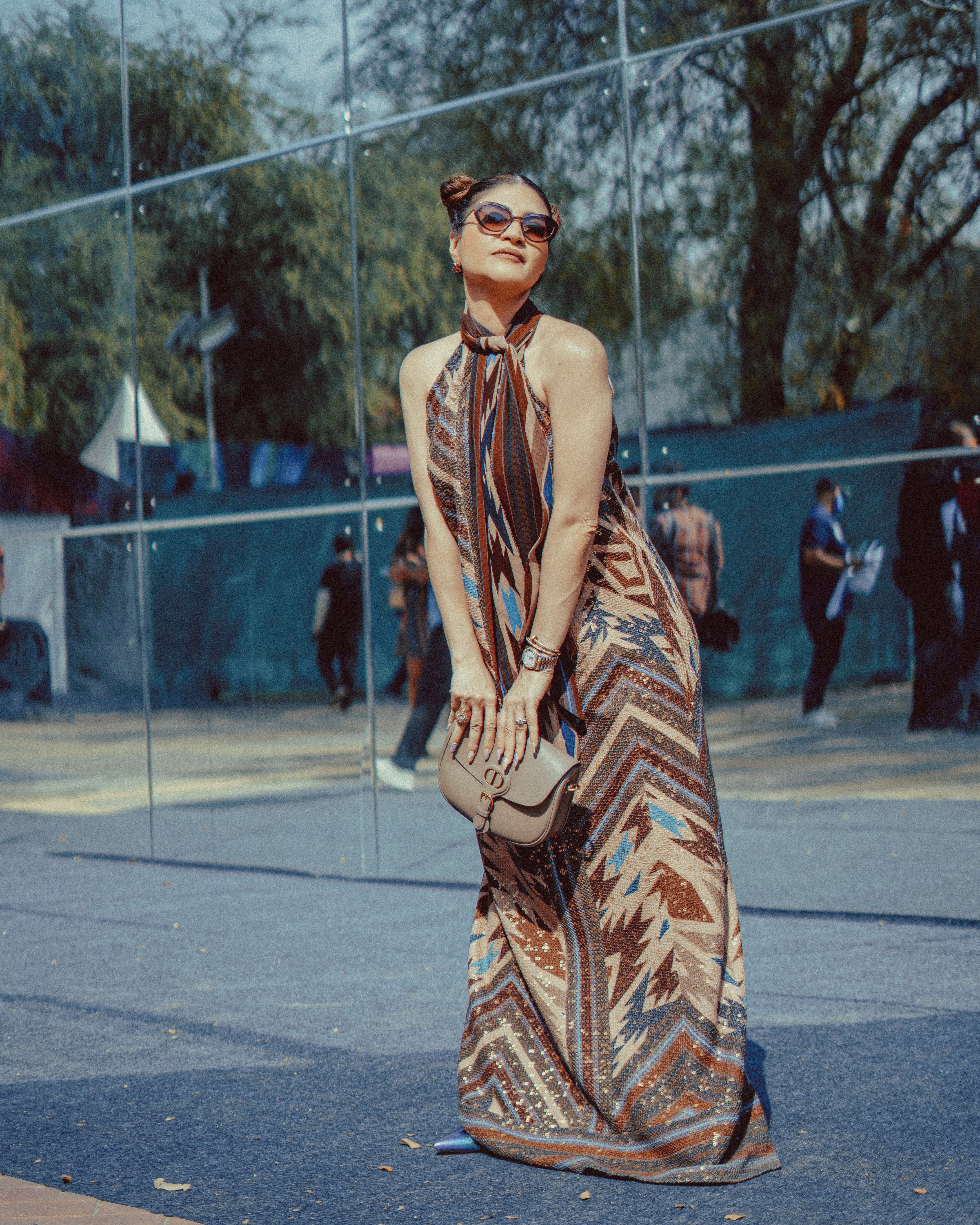 Stylish Stripe Aztec Print Sheeted Column Dress for Women | Boho Chic Maxi Dress for Beach, Party & Casual Wear