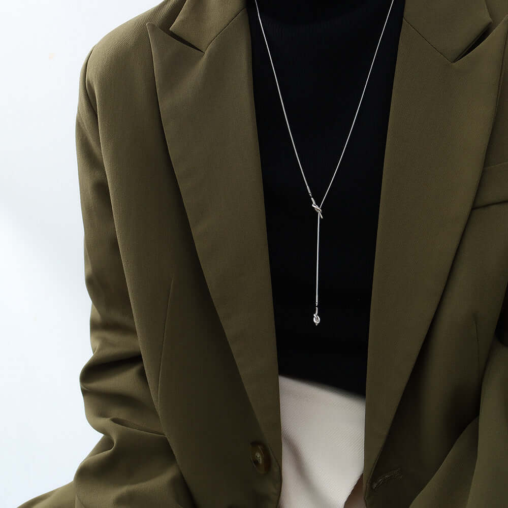 Elegant Adjustable Gold Knot Tassel Lariat Y Necklace for Women | Trendy Layered Minimalist Jewelry Gift | Perfect for Date Night, Office Wear & Special Occasions