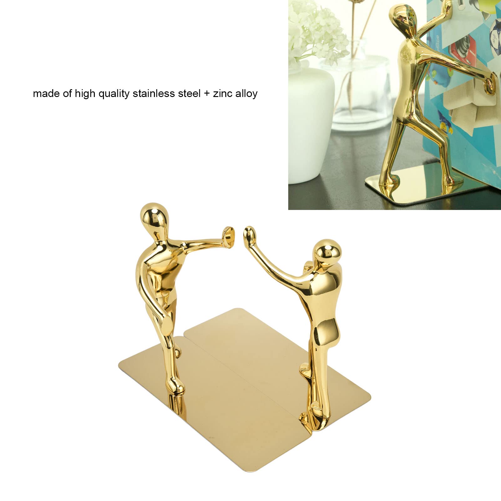 Stylish Gold Stainless Steel Bookends for Office & Home - Heavy Duty Padded Book Holders for Shelves, Desks & Libraries - Perfect for Organizing Books, Decor & Office Supplies
