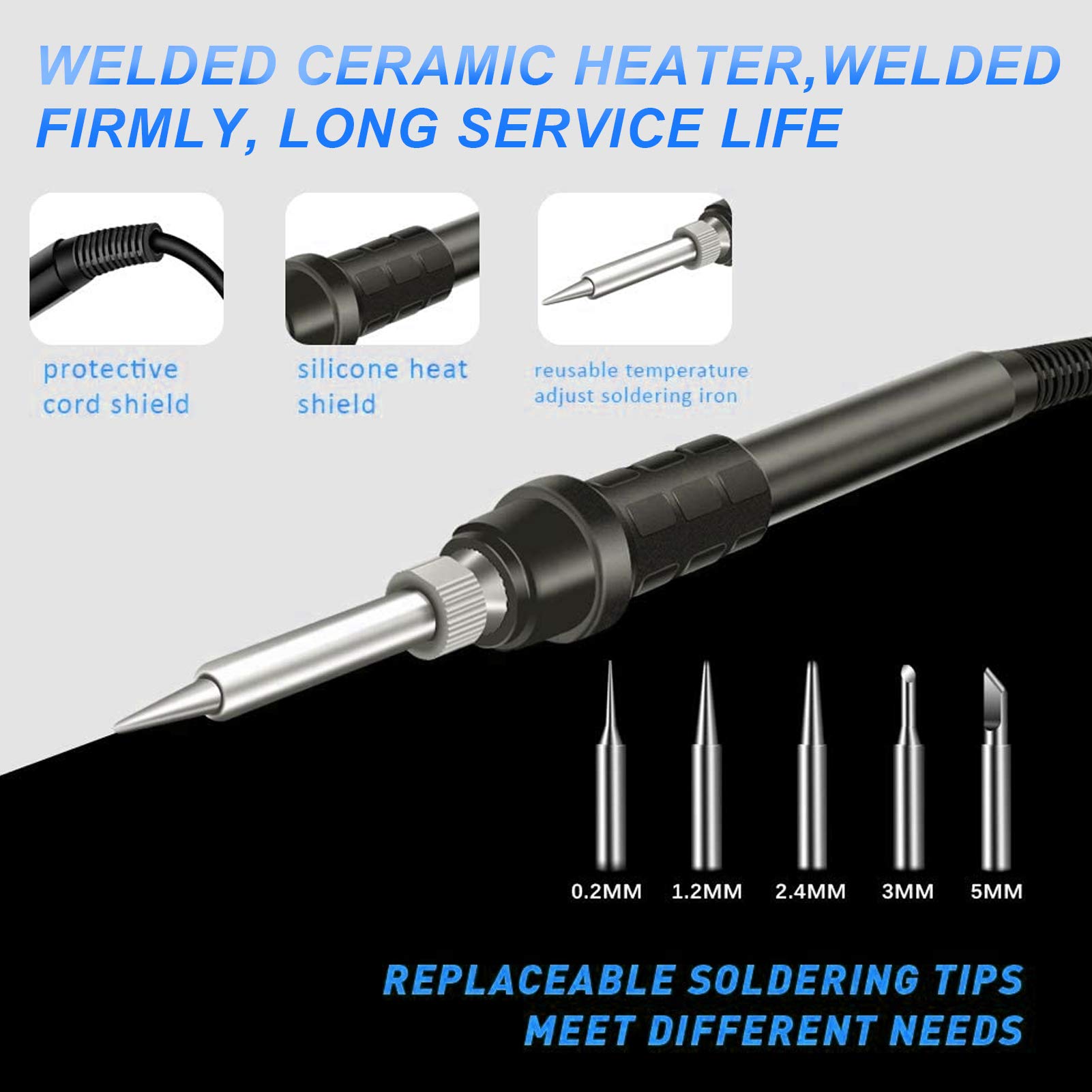 Lenovo 60W Soldering Iron Station Kit with Adjustable Temperature (194°F-896°F), LED Display, Sleep Mode & C/F Switch - Includes 2 Helping Hands, 5 Solder Tips & Solder Wire (926-Black) - Perfect for Electronics Repair, DIY Projects & Hobbyists