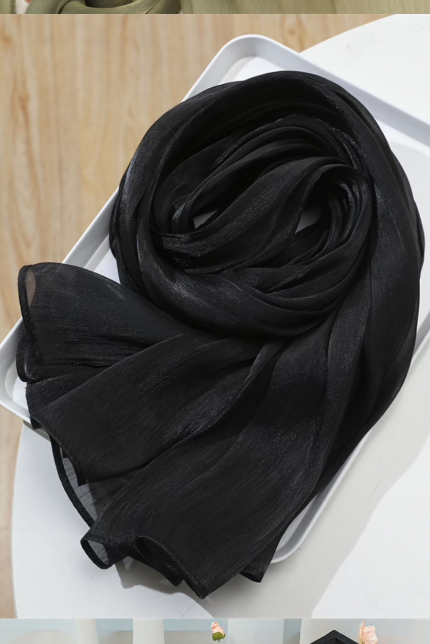 Jimmy Choo Organza Hijab Scarf - Elegant Black Muslim Headscarf for Women, Perfect for Prayer, Daily Wear & Special Occasions