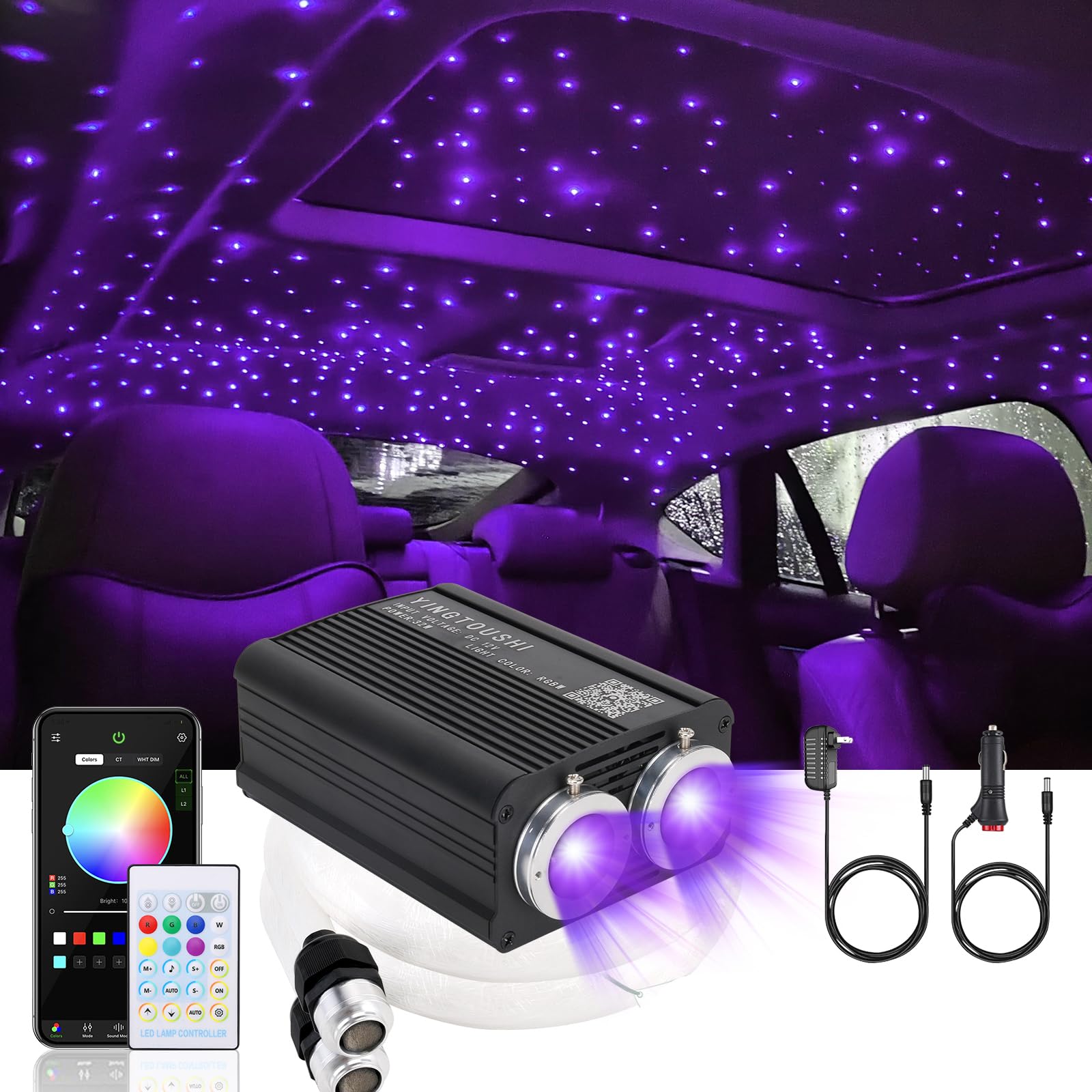 Twinkle Star Light Kit - 1000Pcs Fiber Optic Lights with APP/Remote Control, RGBW Music Sync & Sound Activation for Car Roof & Home Ceiling Decor | Perfect for Bedroom, Party, Theater & Romantic Ambiance Lighting
