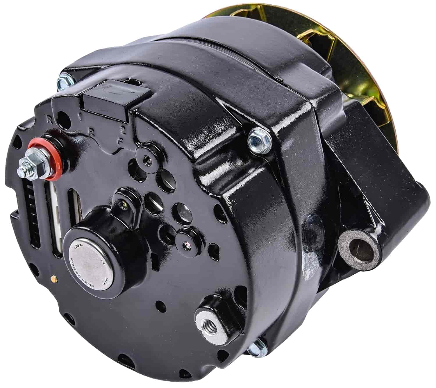 JEGS 1-Wire GM Alternator 100 Amp High Output - Made in USA - Black Finish - Single Groove V-Belt Pulley - Internal Regulator 12 Volt GM 10si - Perfect for Classic Car Restoration & Performance Upgrades