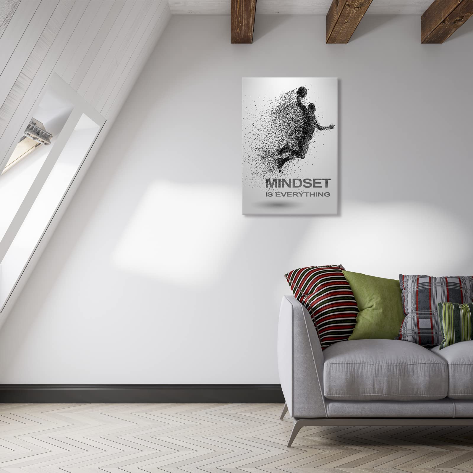 Basketball Motivational Wall Art - Mindset Is Everything Canvas Poster for Home & Gym Decor (12x18 in)