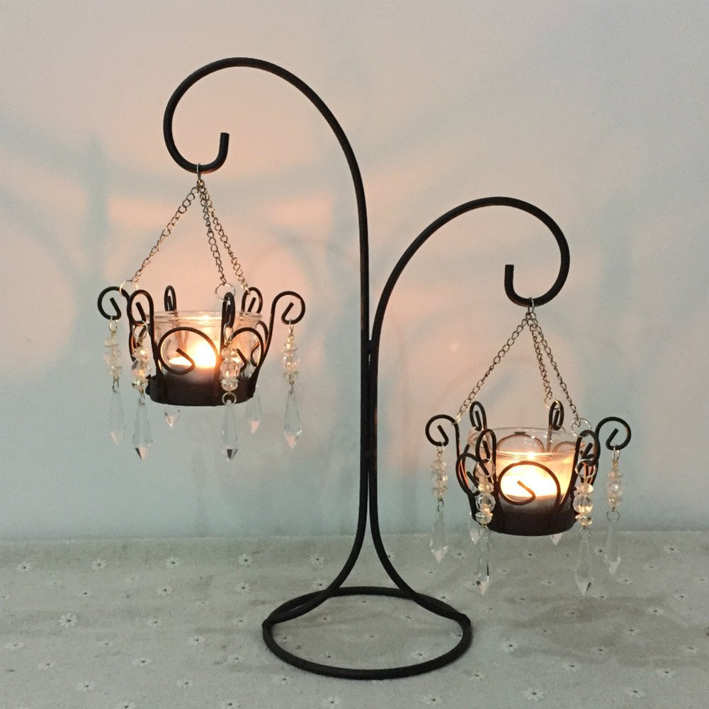 Vintage Iron Hanging Lantern Candlestick Holder - 16 Inch Indoor/Outdoor Candle Holder for Romantic Wedding, Home Decor & Garden Party Lighting