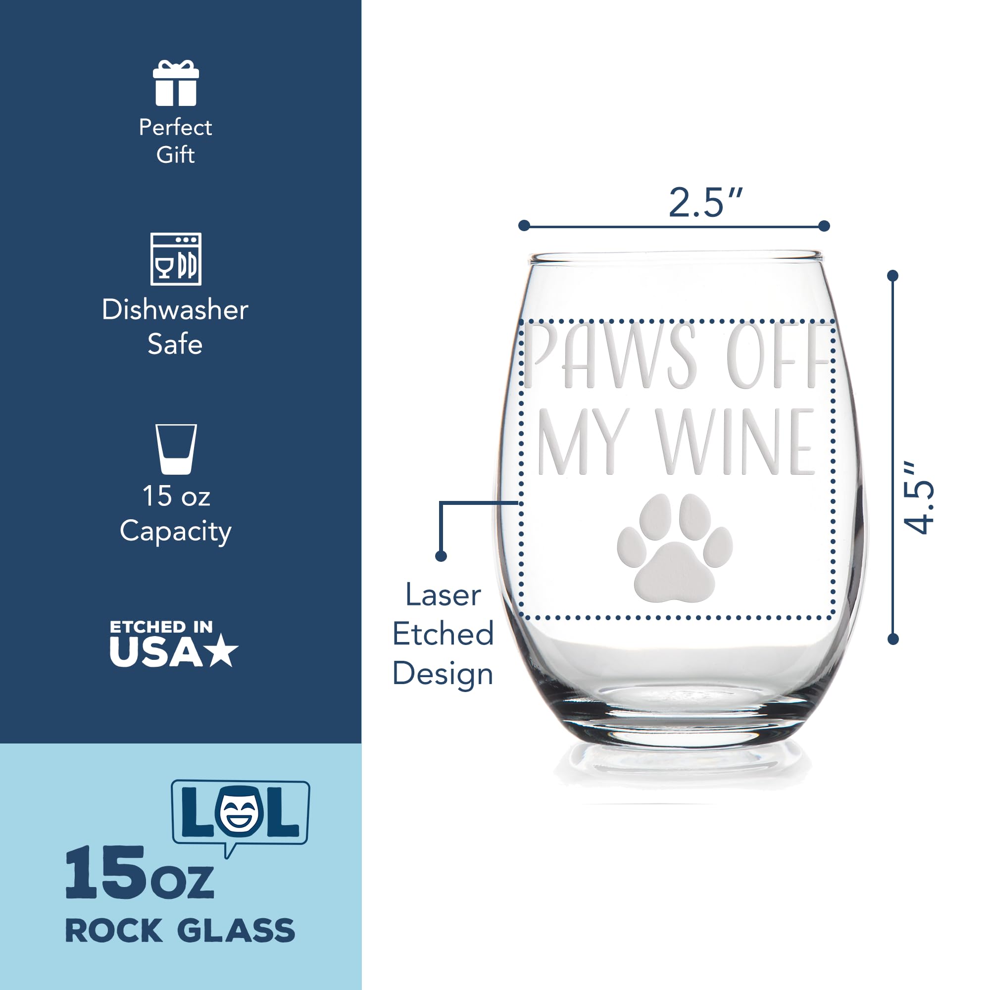 Paws Off My Wine Stemless Glass for Dog Moms - Perfect Dog Lover Gift, Funny Wine Cup for Pet Owners - Great for Housewarming, Birthday Parties & Relaxing with Your Pup