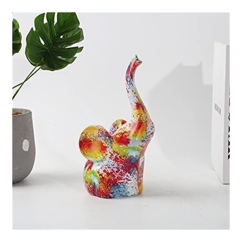 SoGuDio Resin Baby Elephant Sculpture - Modern Home & Office Decor, Colorful Animal Statue for Living Room, Desktop, Bookshelf - Unique Gift Idea for Elephant Lovers