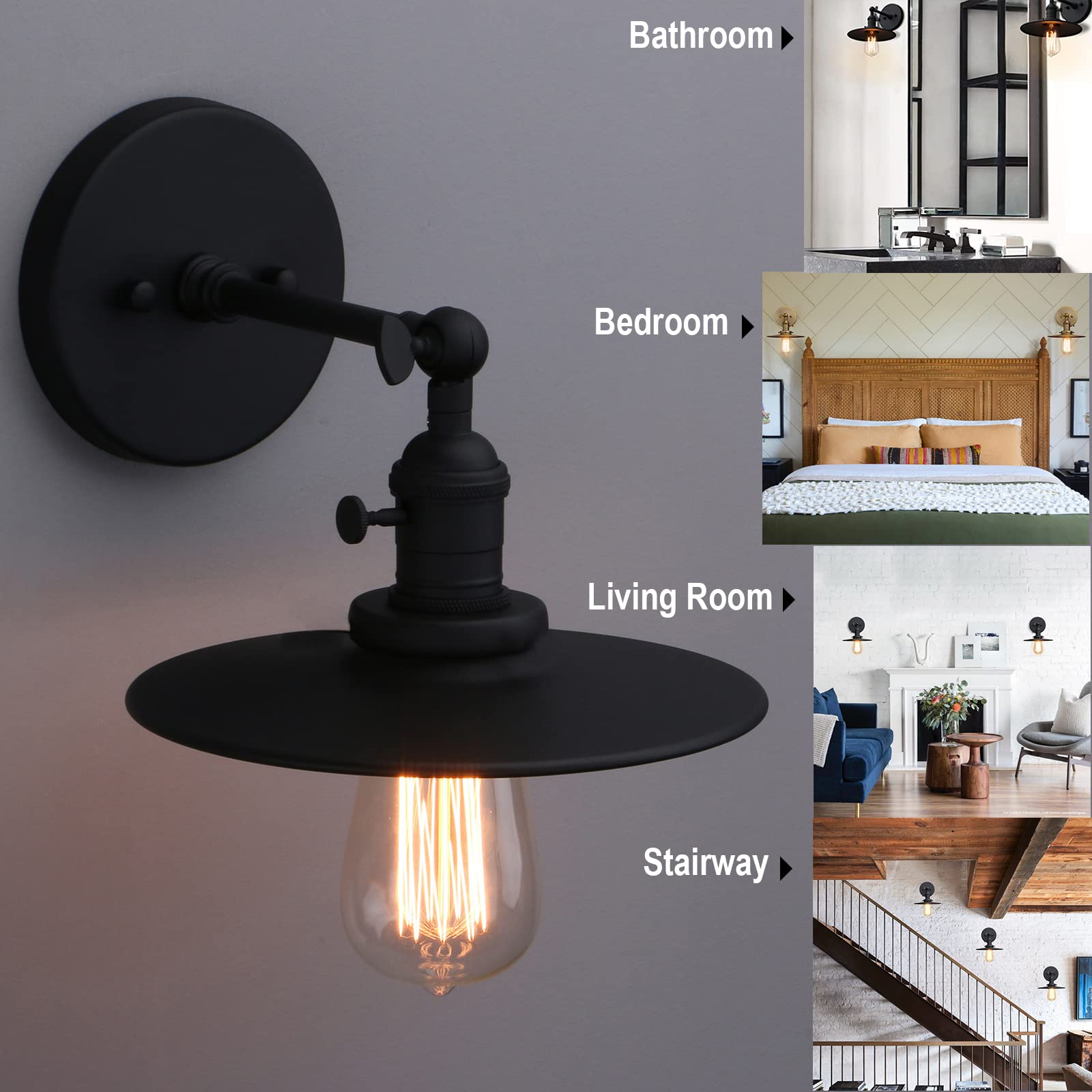 Phansthy Rustic Industrial Wall Light - 1-Light Bathroom Vanity Fixture with 7.9