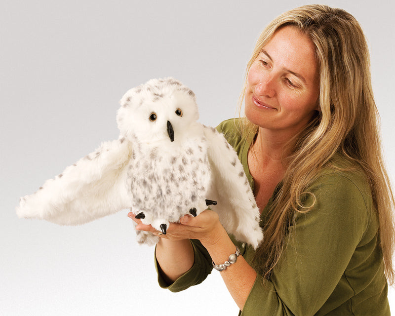 Folkmanis Snowy Owl Hand Puppet with Rotating Head - Interactive Stuffed Animal Toy for Storytelling, Education & Playtime Fun